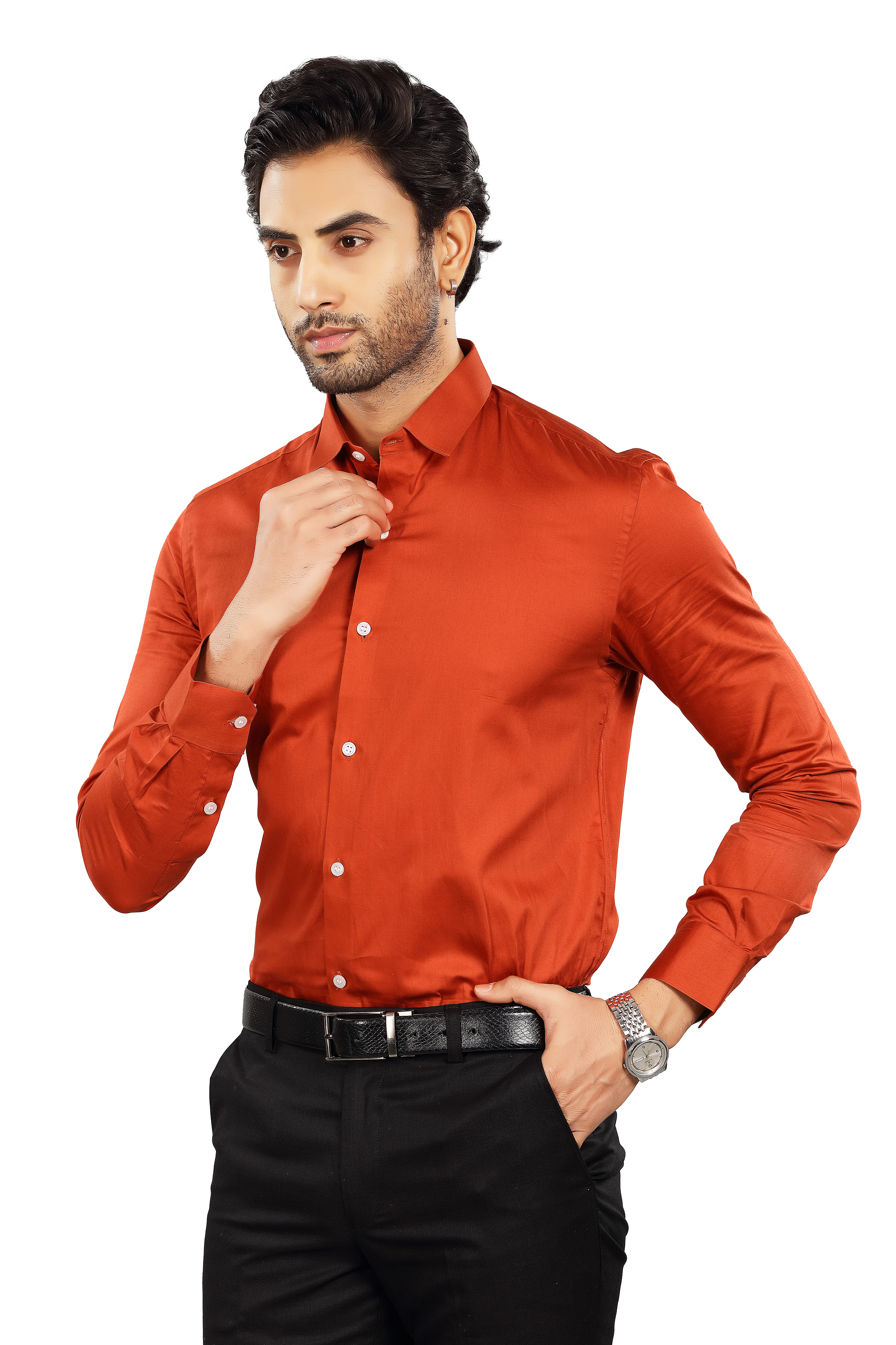ALVONN Premium Formal Shirt –Men's Rust Slim Fit Shirt