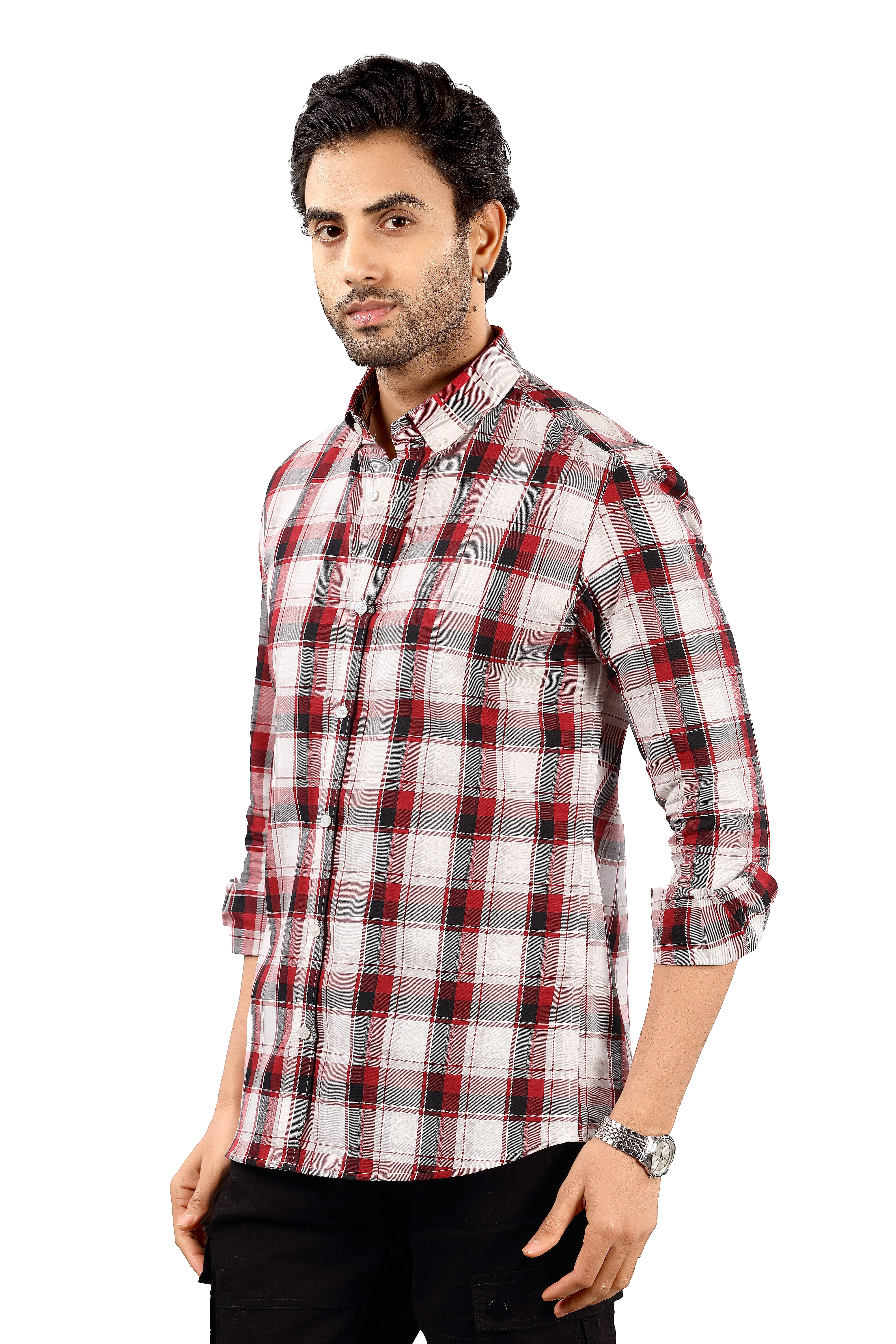 Men's Red & black Checked  Cotton Casual Shirt