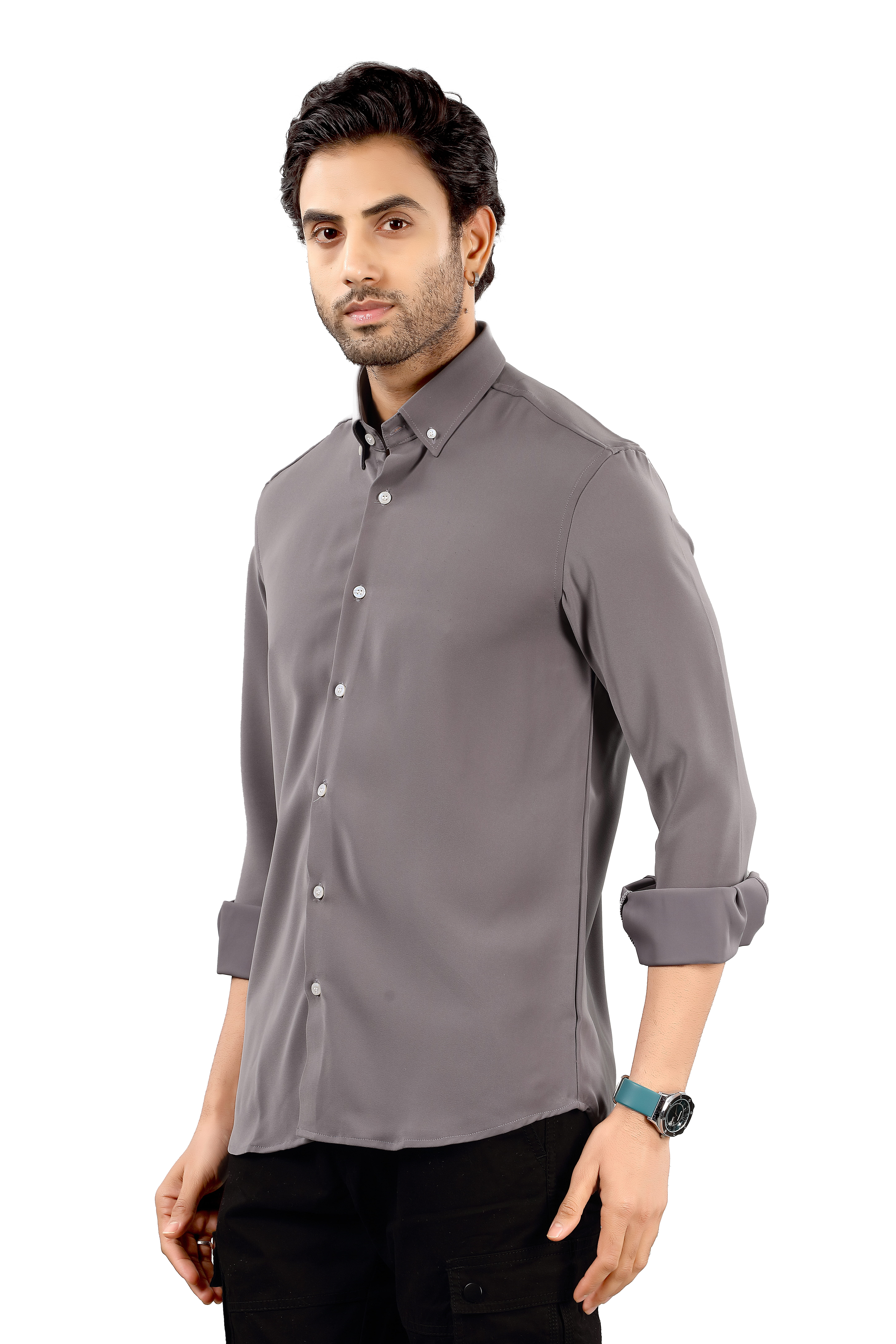 Indo Armani Men's Dark Grey Casual Shirt