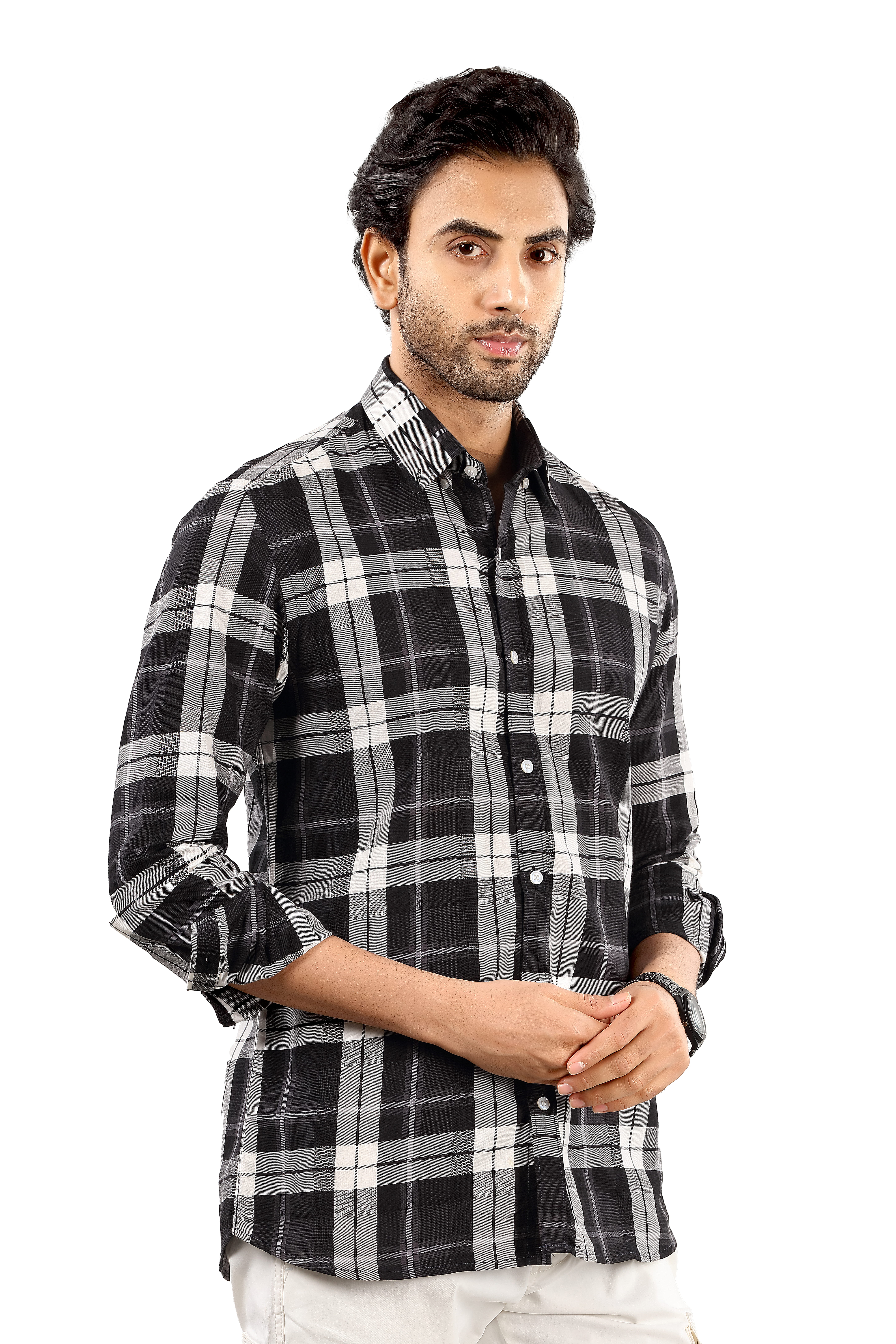 Men's Black Checked  Cotton Casual Shirt