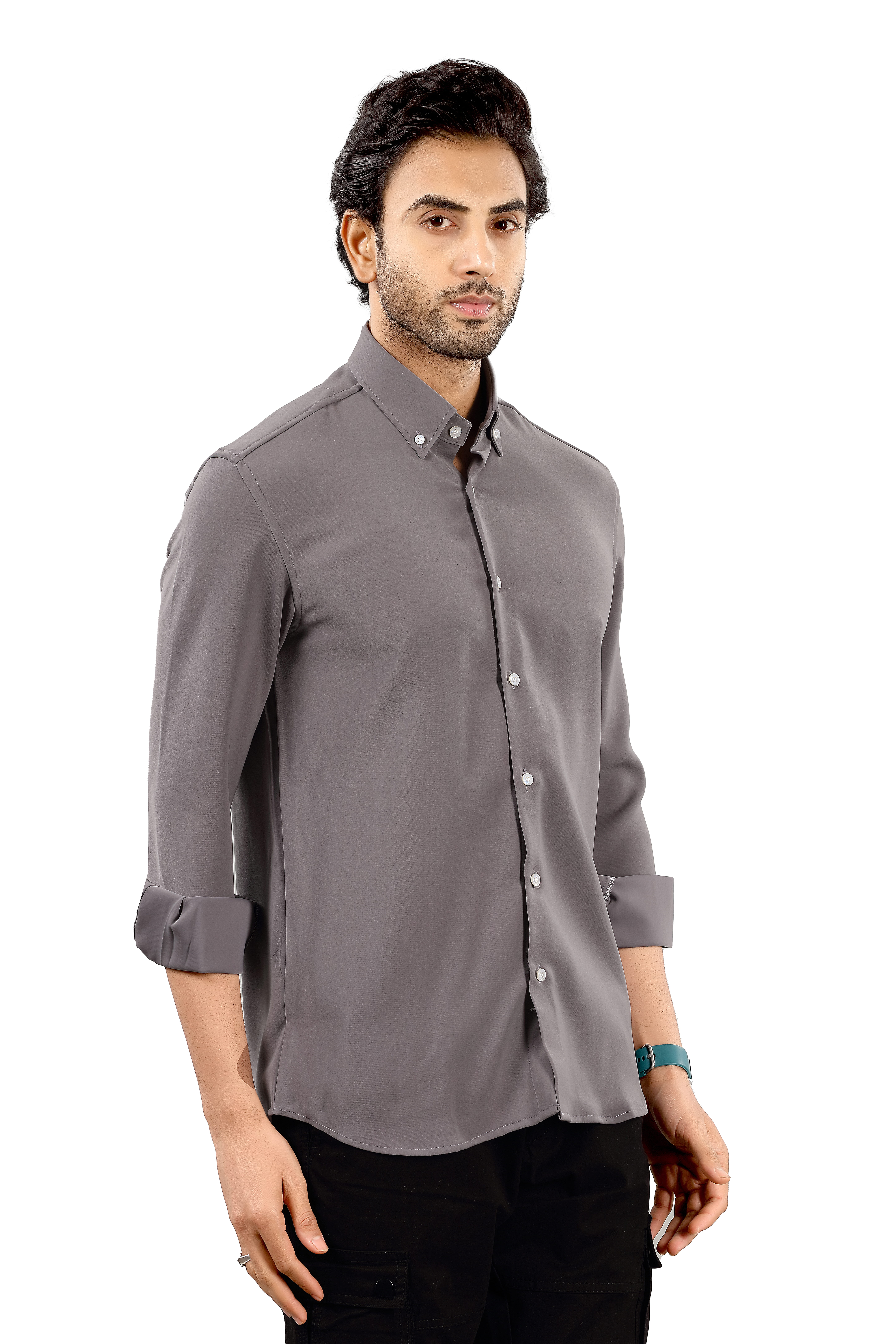 Indo Armani Men's Dark Grey Casual Shirt