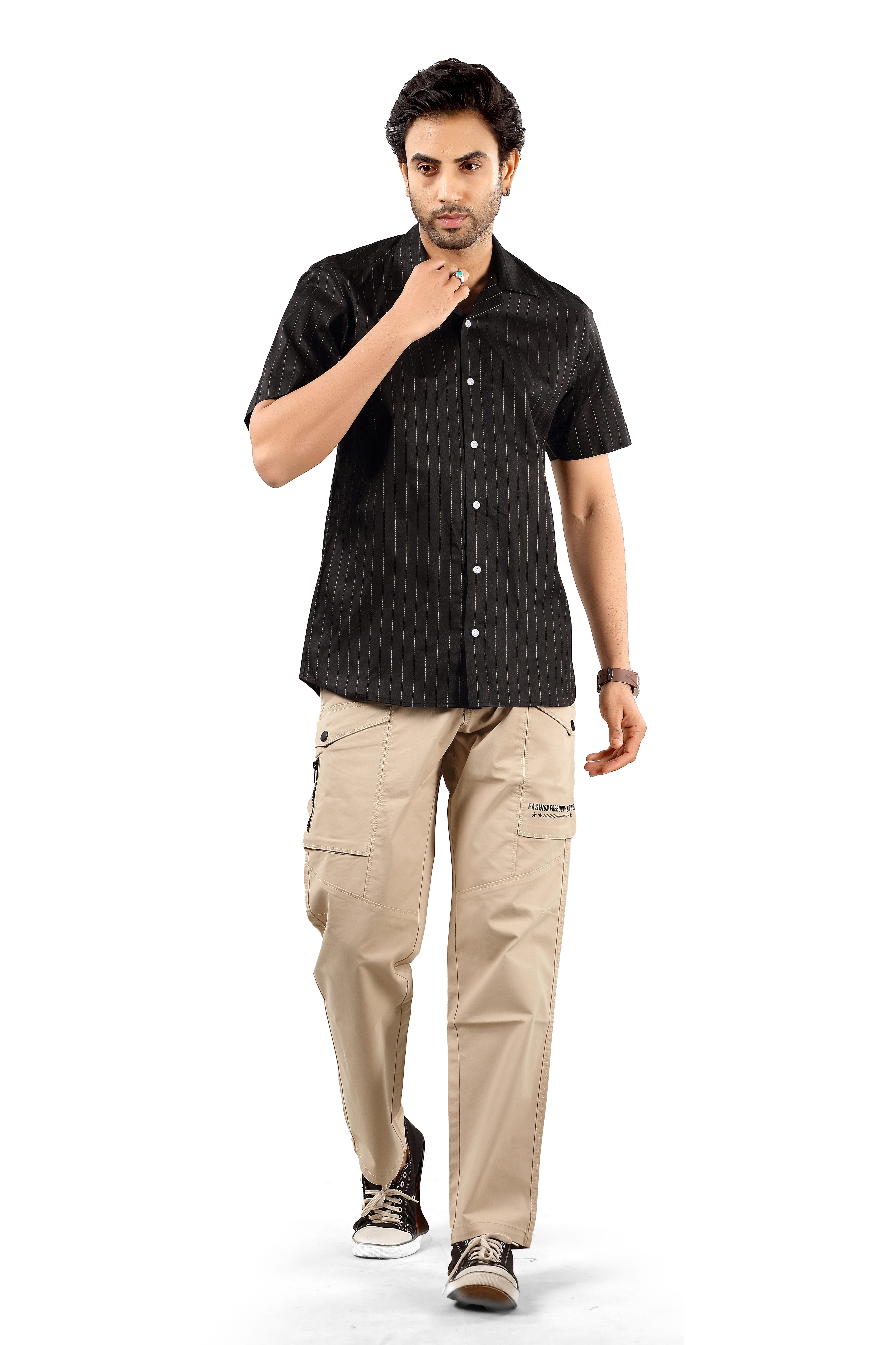 Paaper Cottan Men's Black Pinstripe Shirt