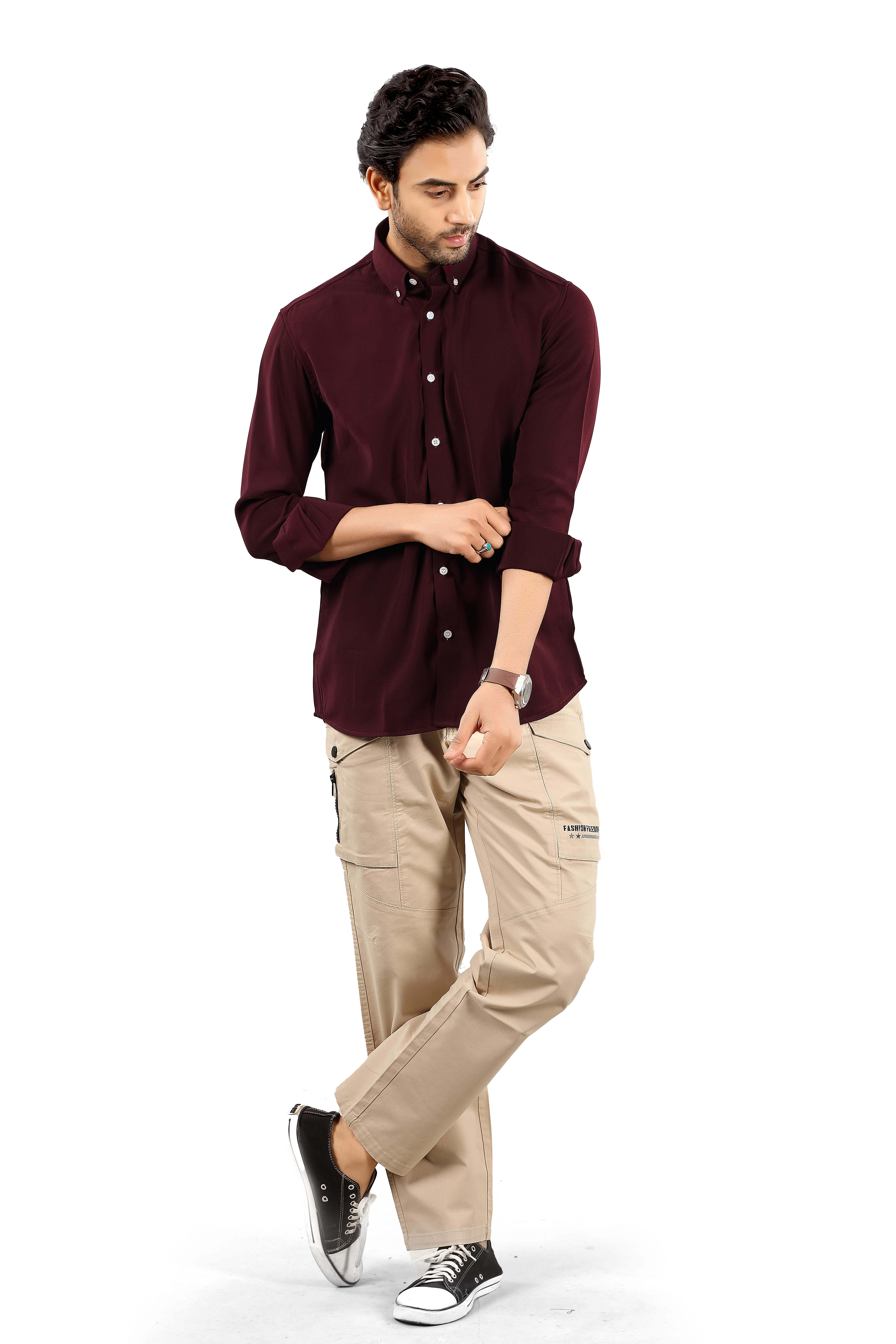 Indo Armani Premiun Maroon Casual Shirt
