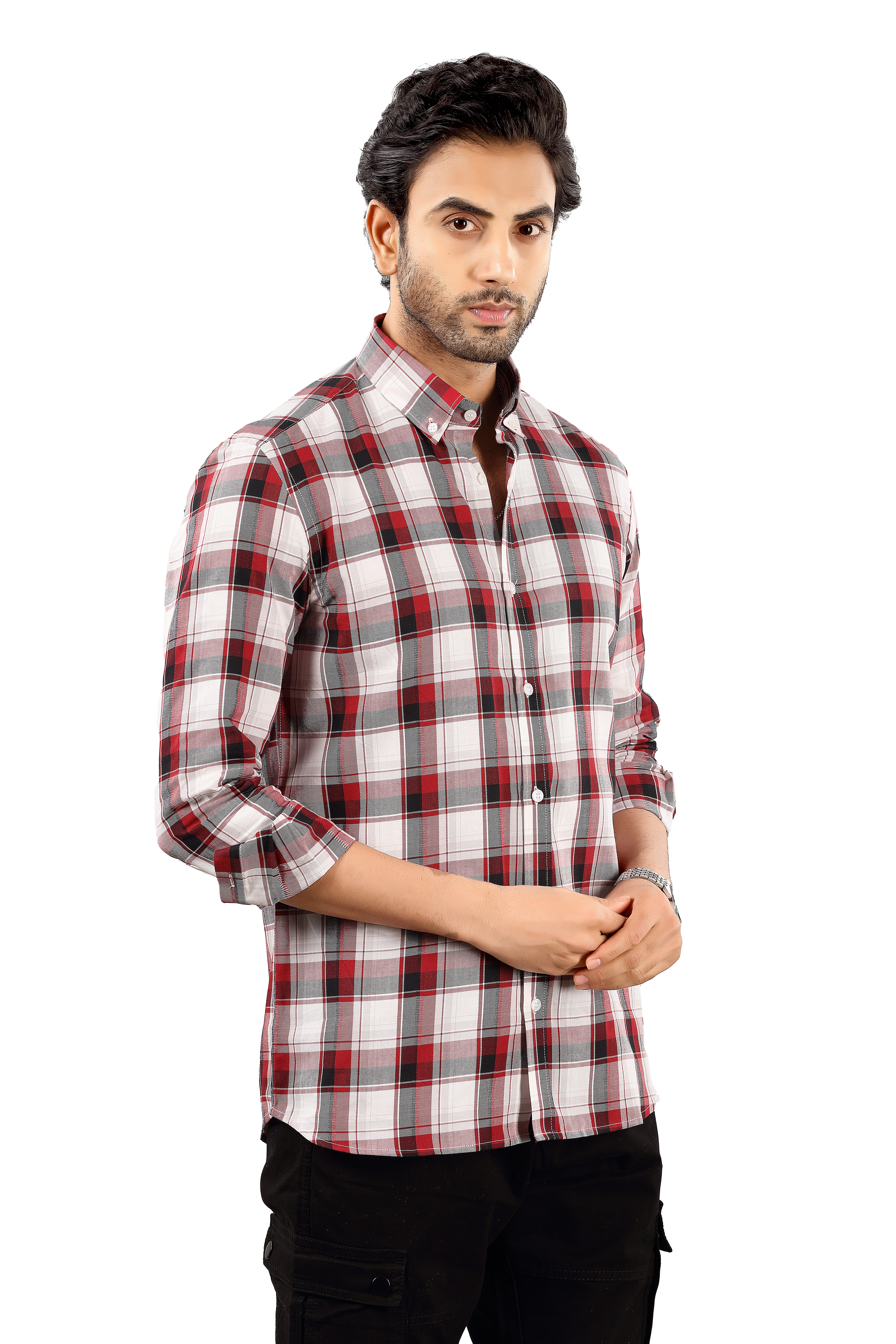 Men's Red & black Checked  Cotton Casual Shirt