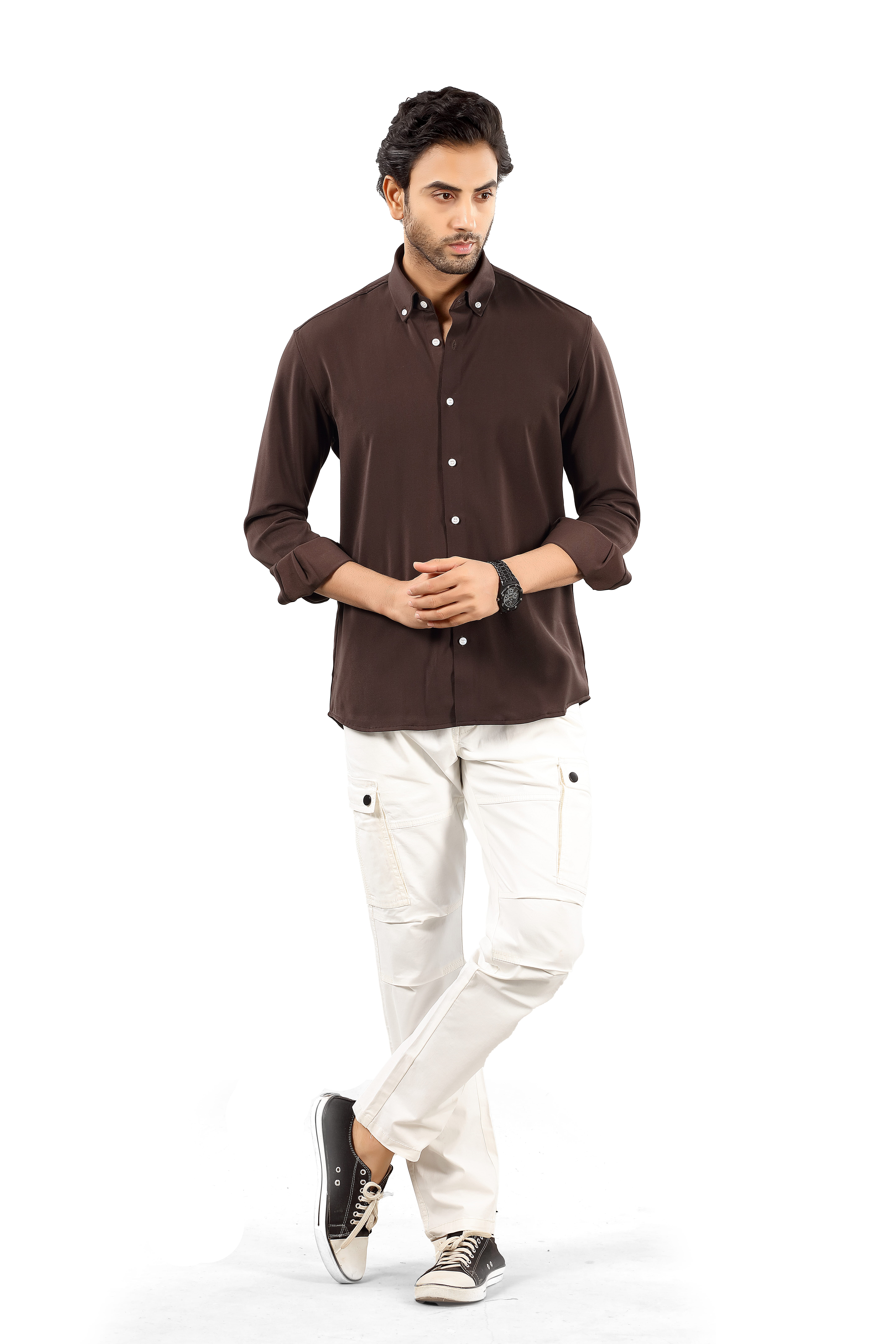Indo Armani Premium Men's Dark Brown Casual Shirt
