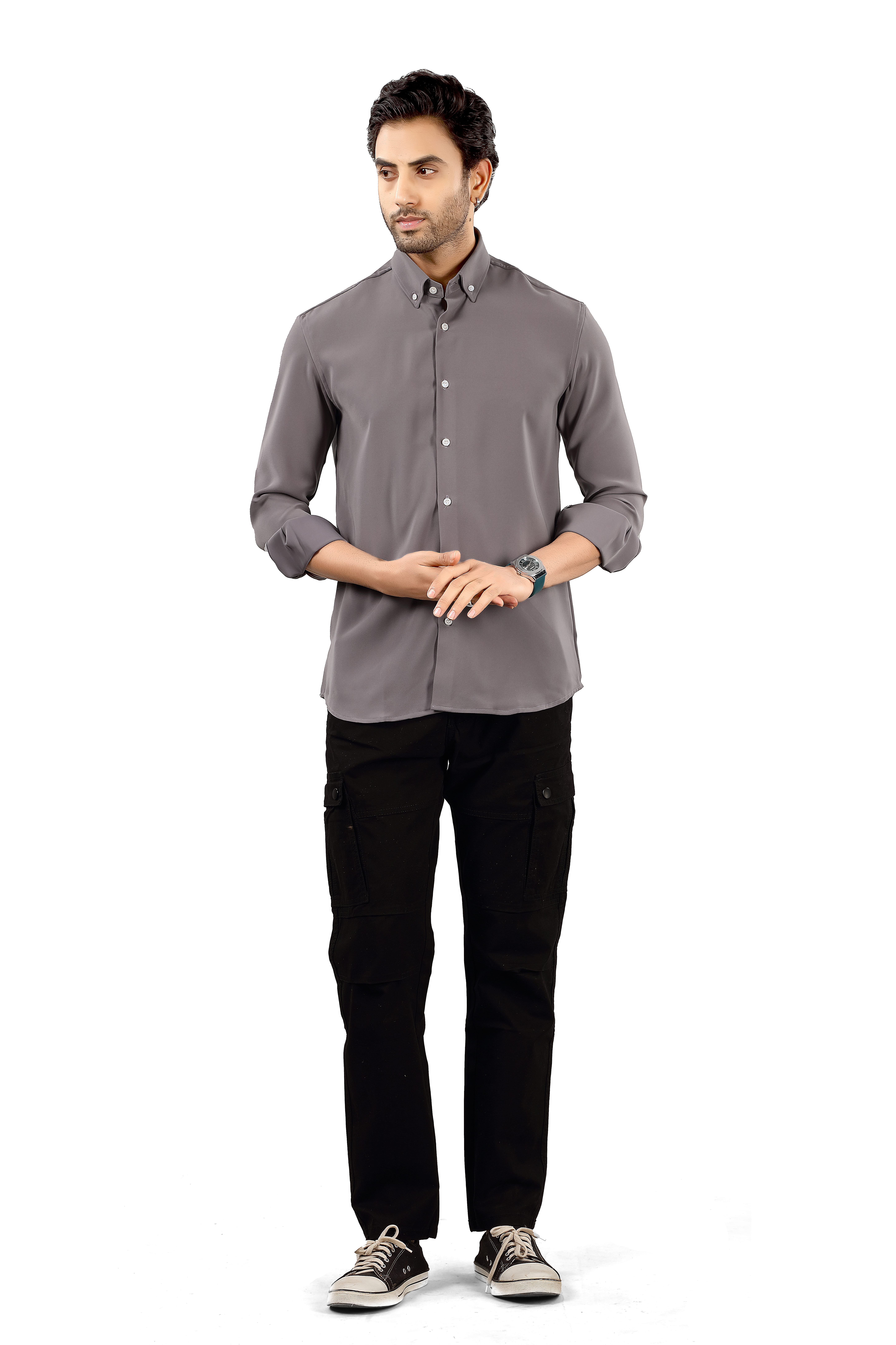 Indo Armani Men's Dark Grey Casual Shirt