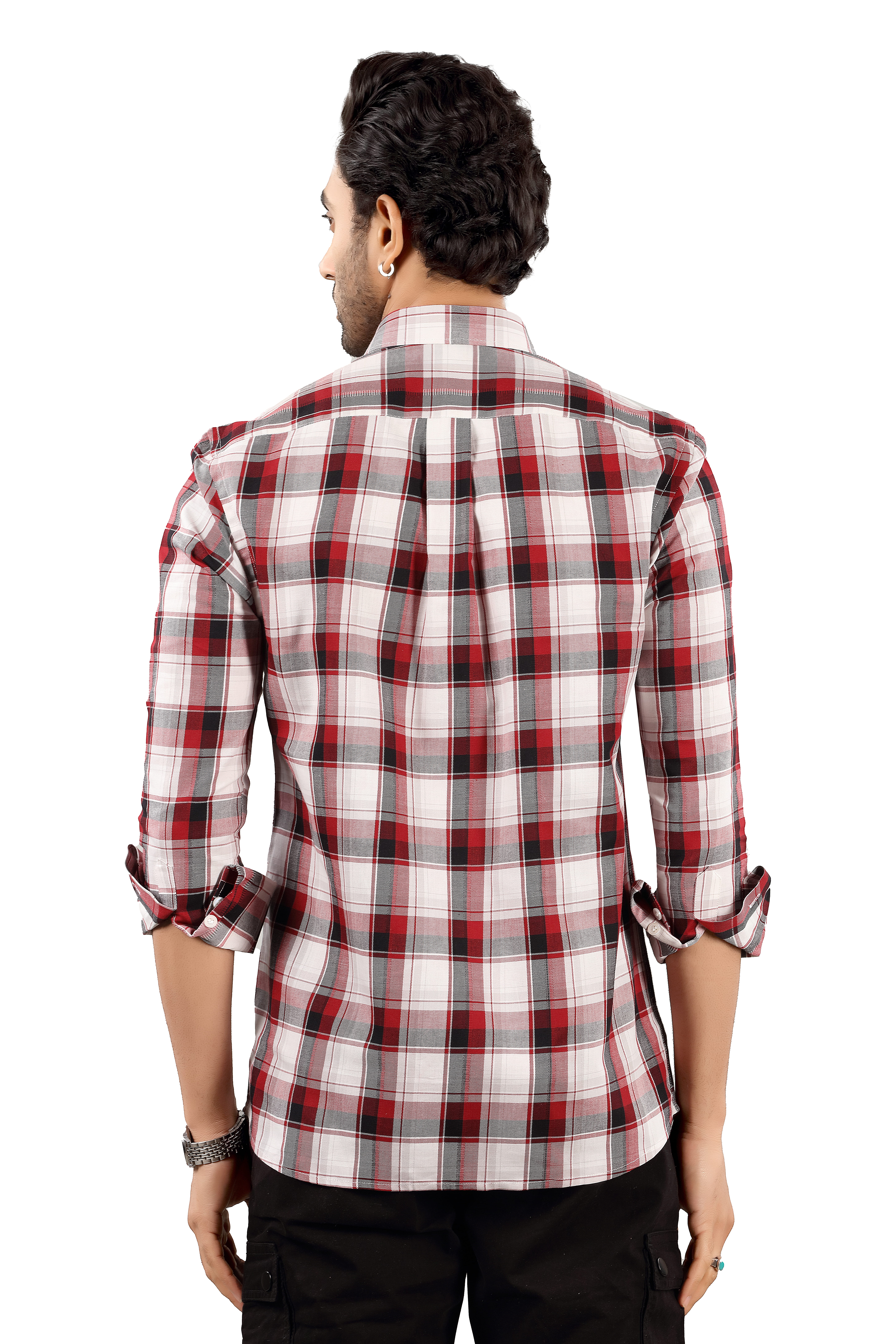 Men's Red & black Checked  Cotton Casual Shirt
