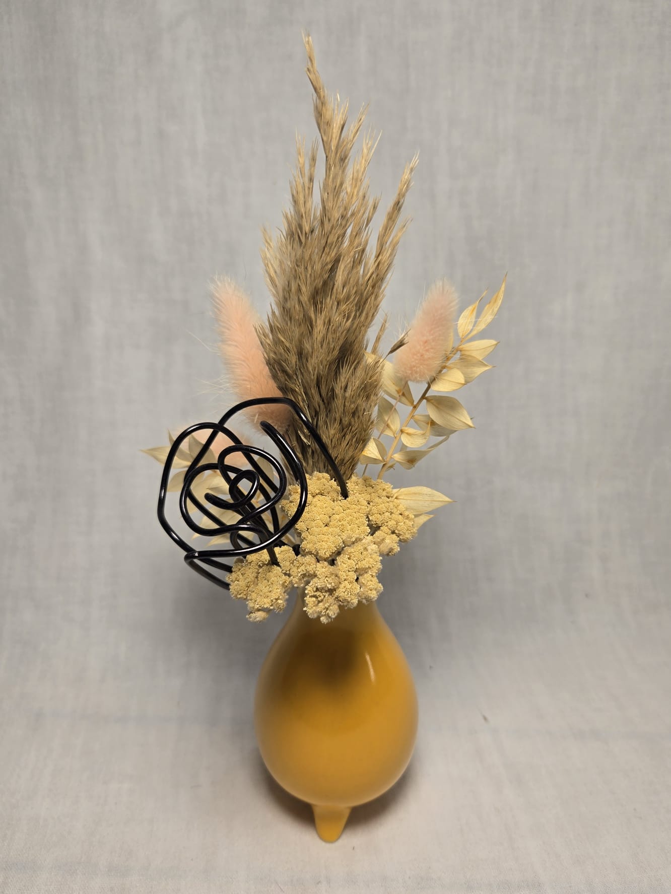 Fiole coloquinte - Rose en aluminium et fleurs séchées