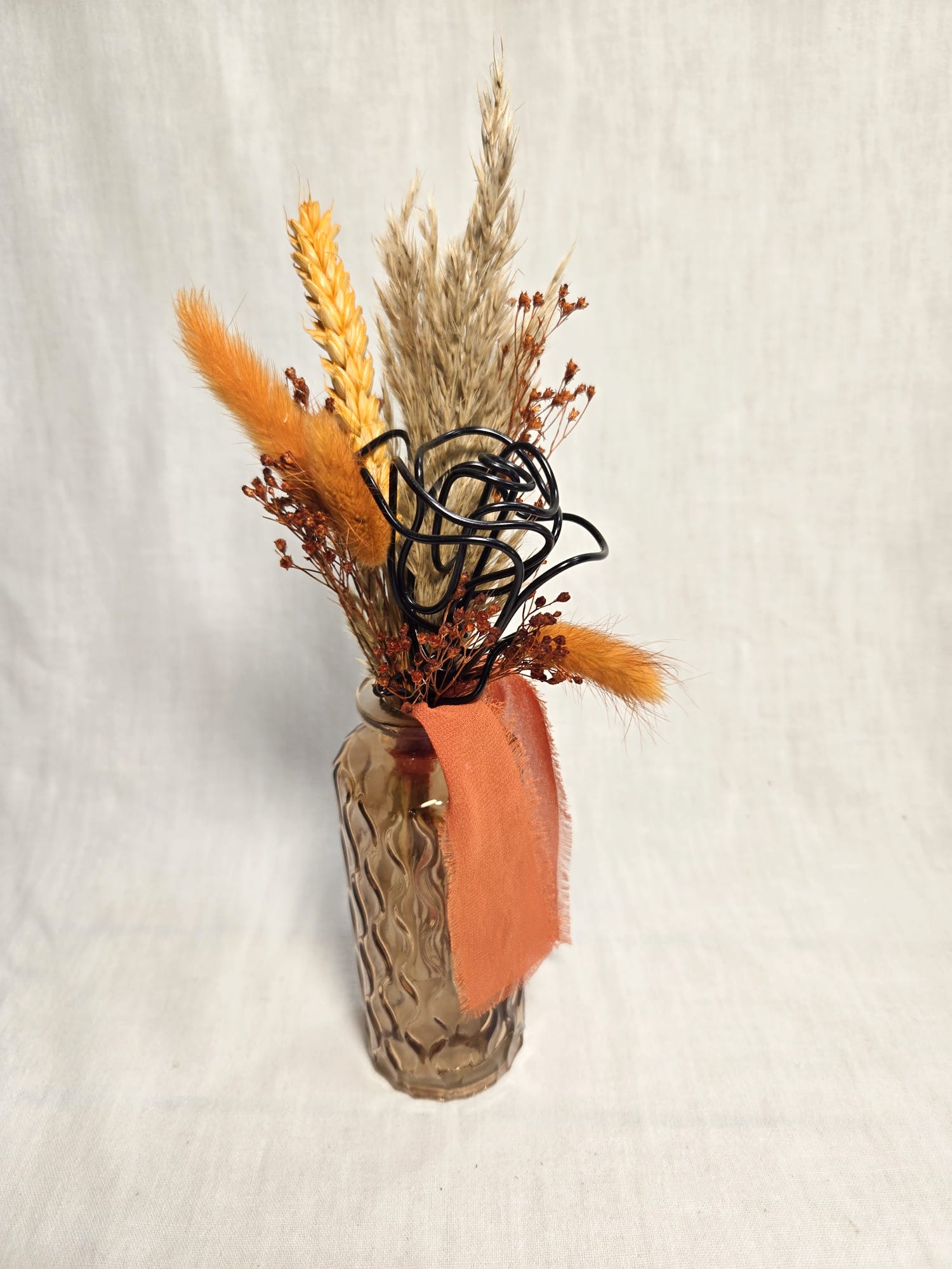 Fiole en verre - Rose en aluminium et fleurs séchées