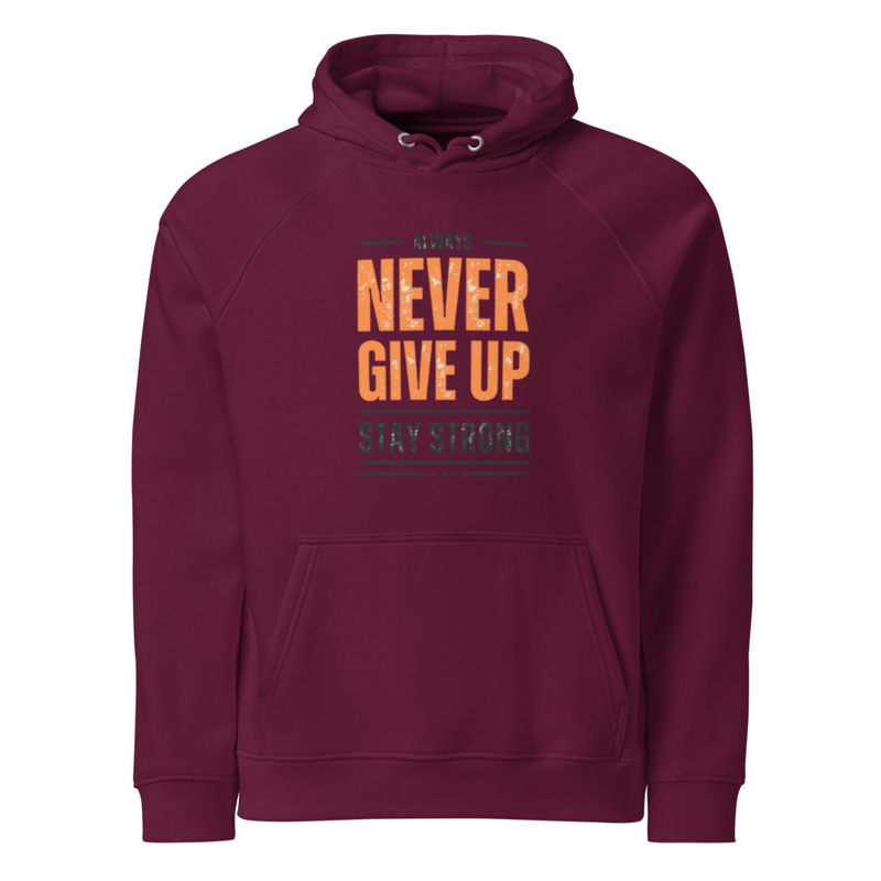 Unisex NEVER GIVE UP eco raglan hoodie