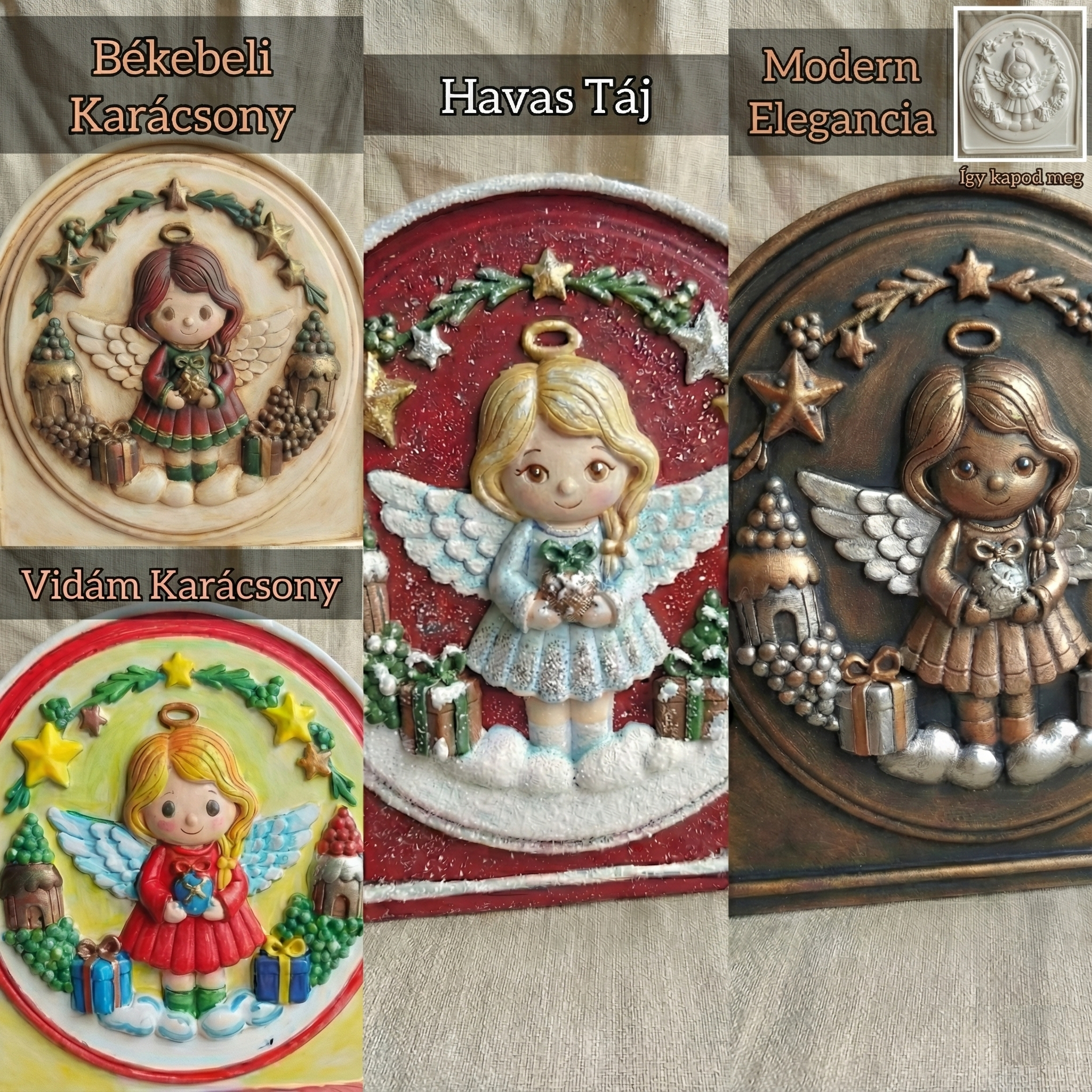 „Karácsonyi Őrangyal” – Prémium Kifesthető Plakett, 15cm