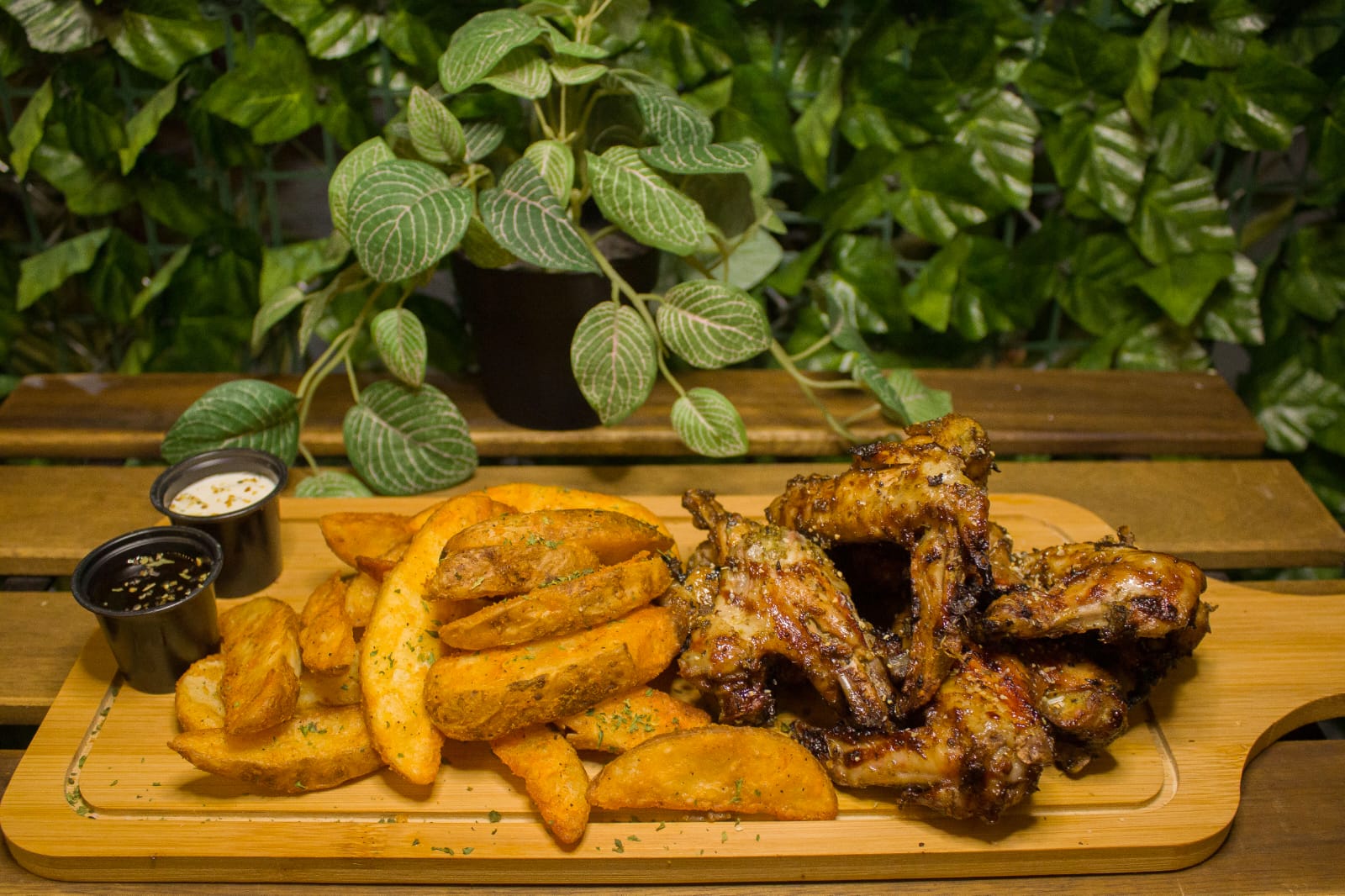 Grilled Chicken Wings and Potato Wedges
