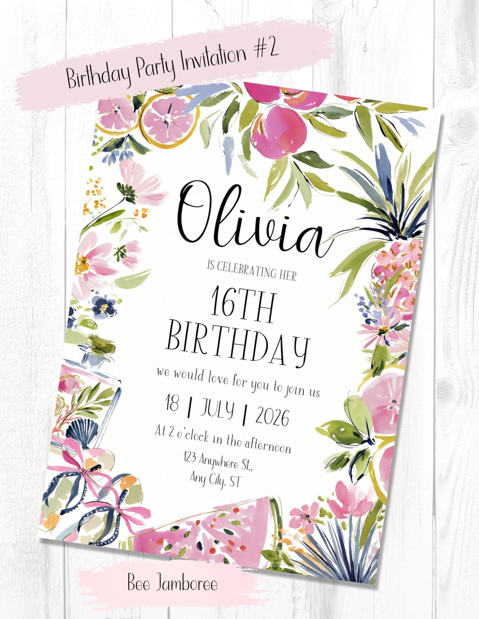 Summer Floral Birthday Party Invitation #2