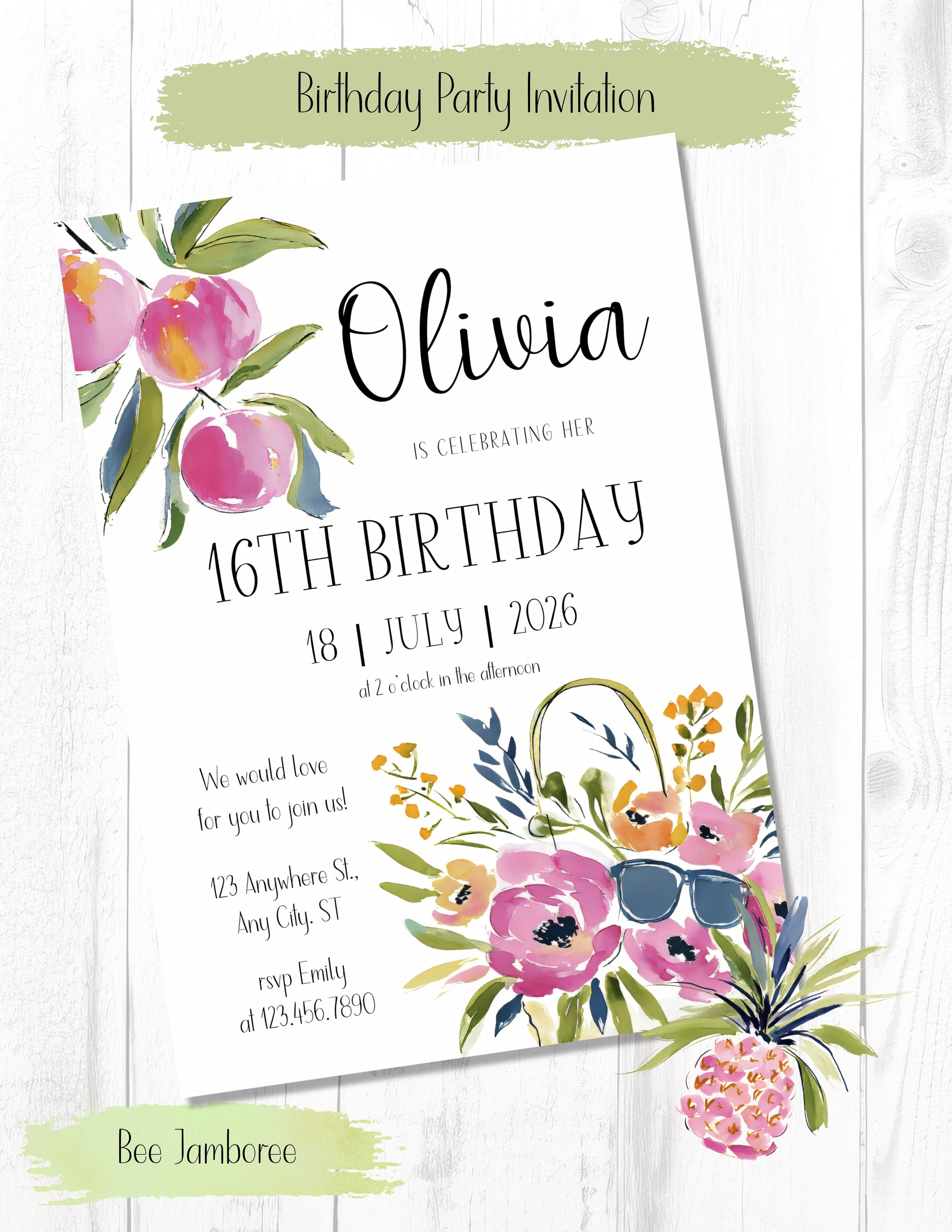 Floral Birthday Party Invitation