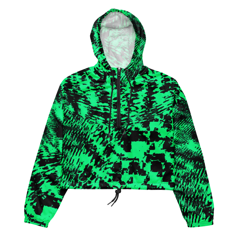 Neon Green Anti-Recognition Pattern Cropped Windbreaker
