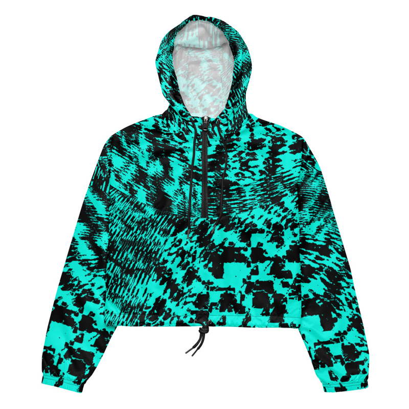 Neon Teal Anti-Recognition Pattern Cropped Windbreaker