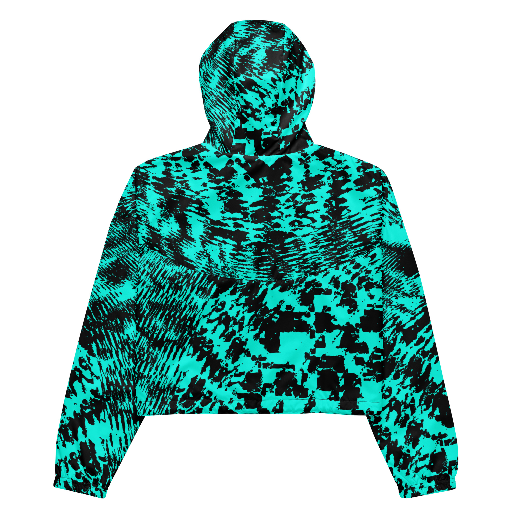 Neon Teal Anti-Recognition Pattern Cropped Windbreaker