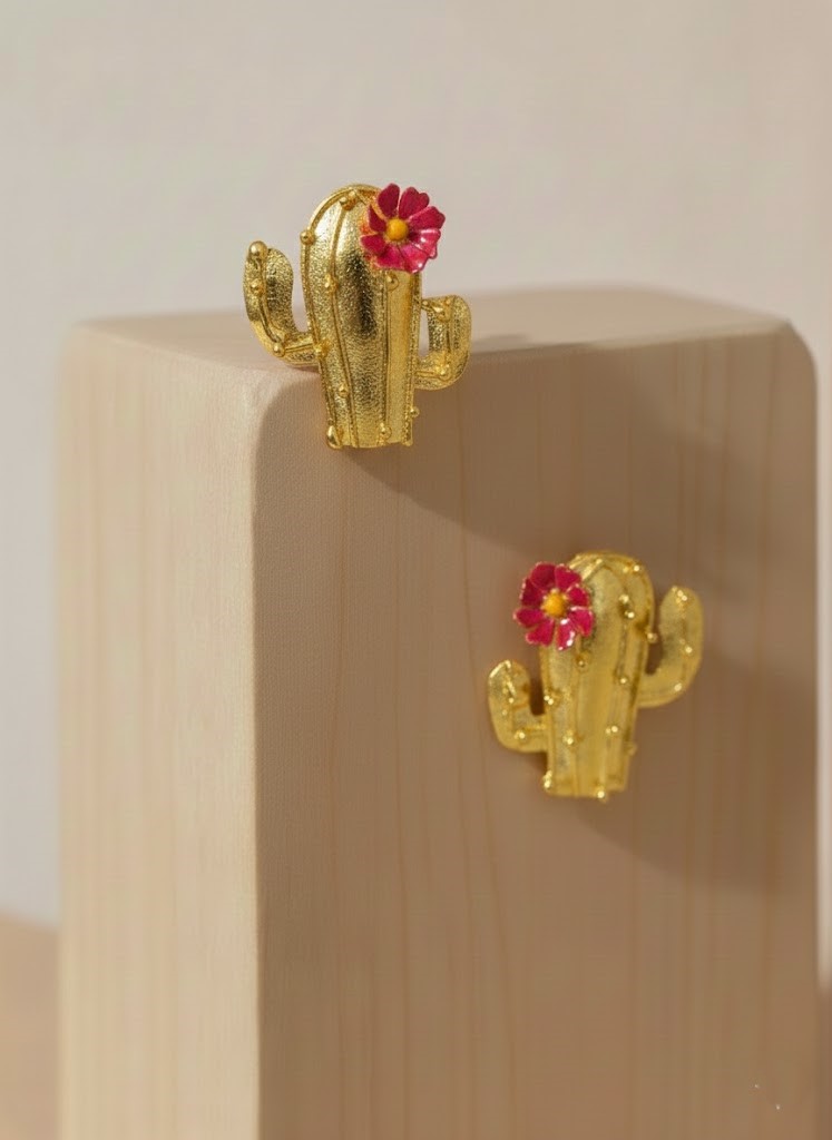 Aretes de cactus dorado