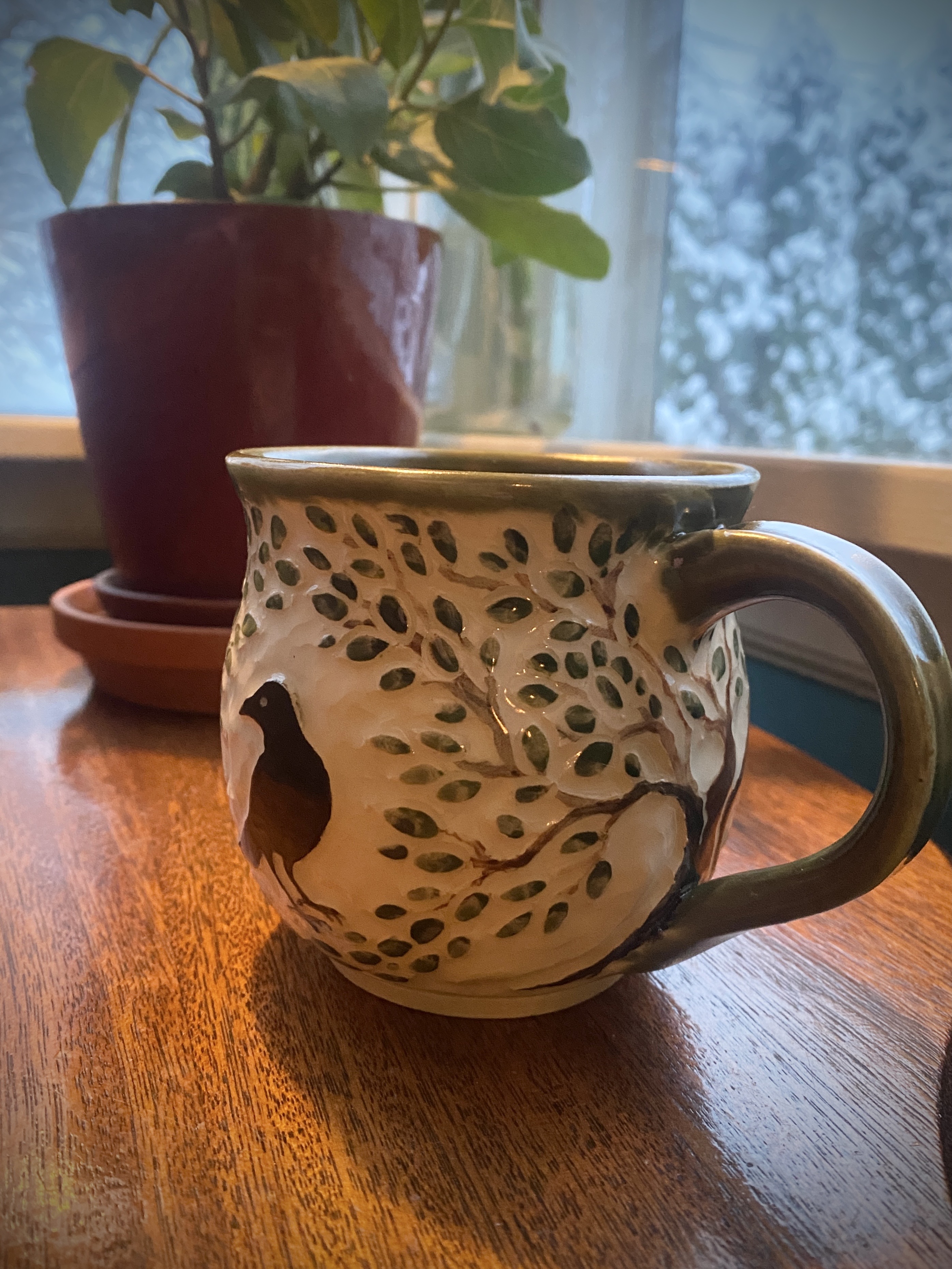 Handmade Crow & Tree Mug, 16 oz