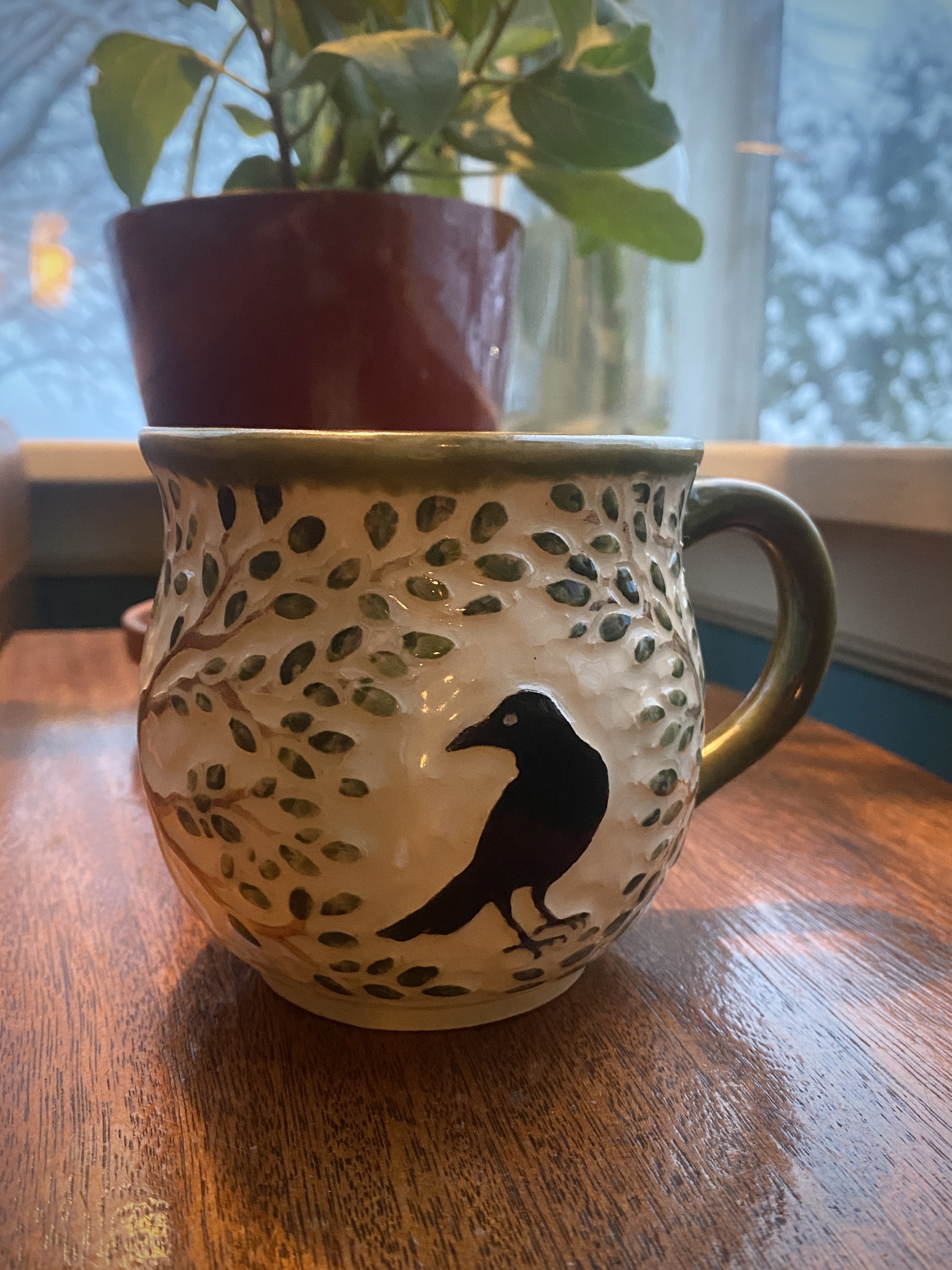 Handmade Crow & Tree Mug, 16 oz