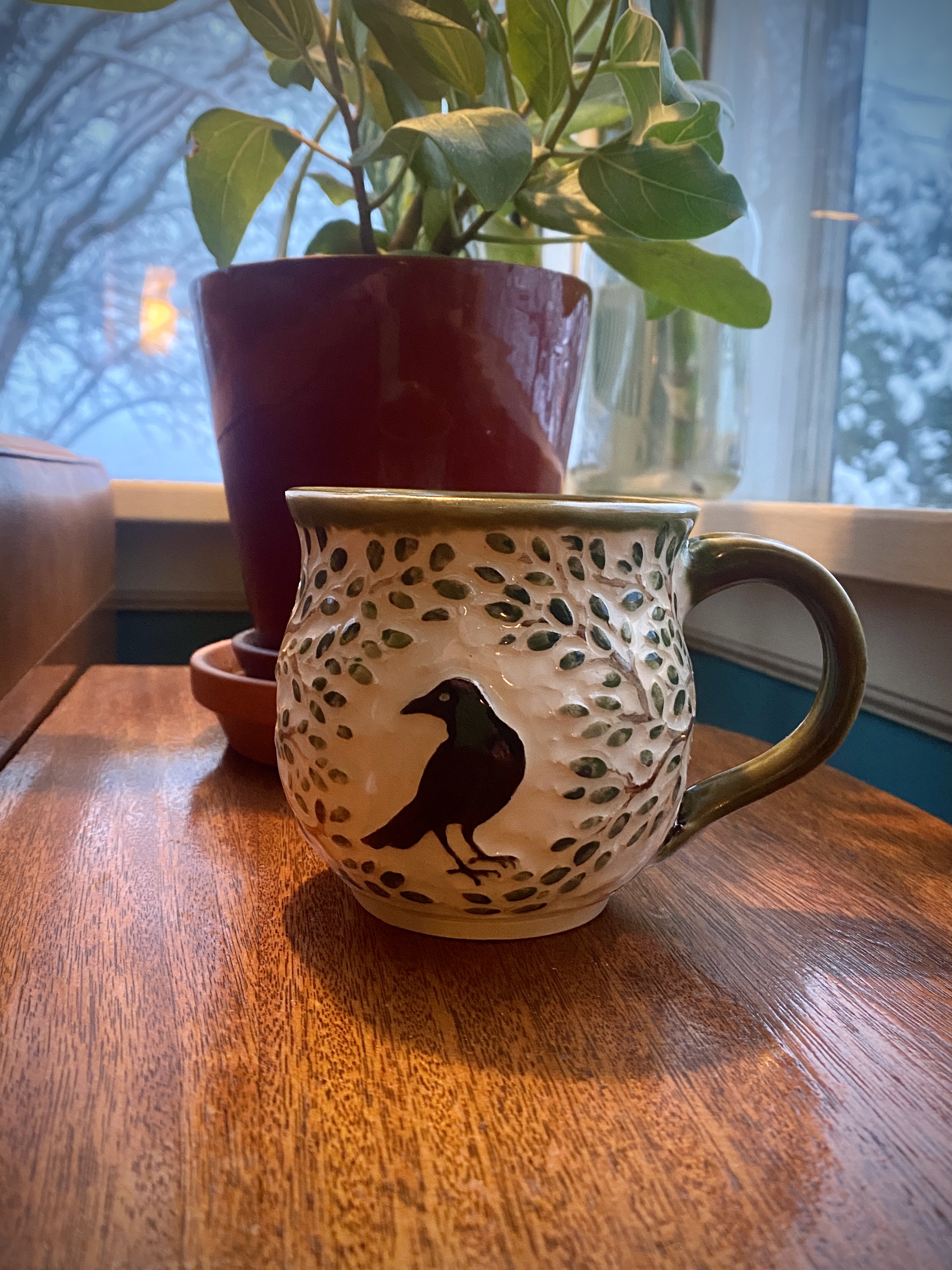 Handmade Crow & Tree Mug, 16 oz