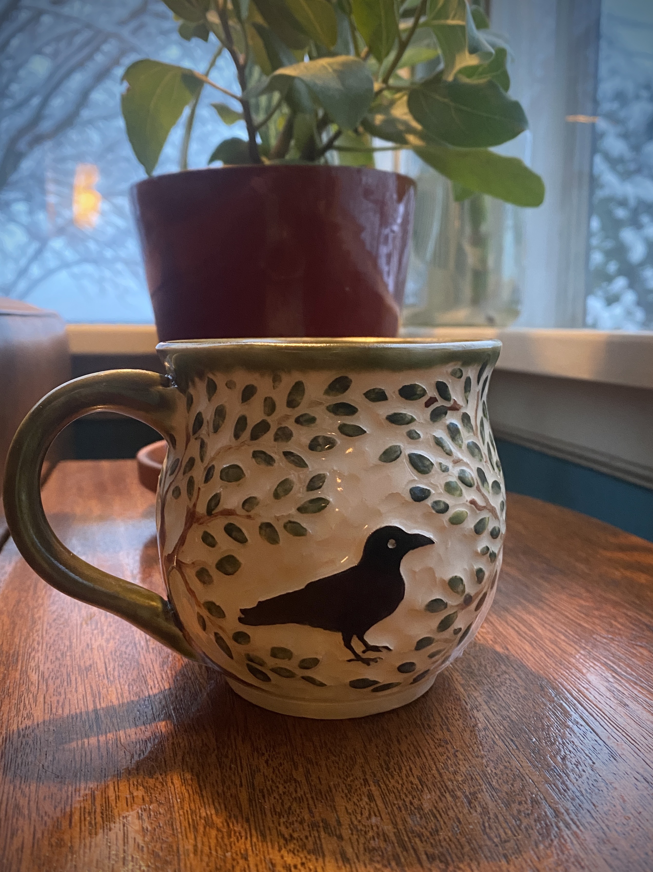 Handmade Crow & Tree Mug, 16 oz