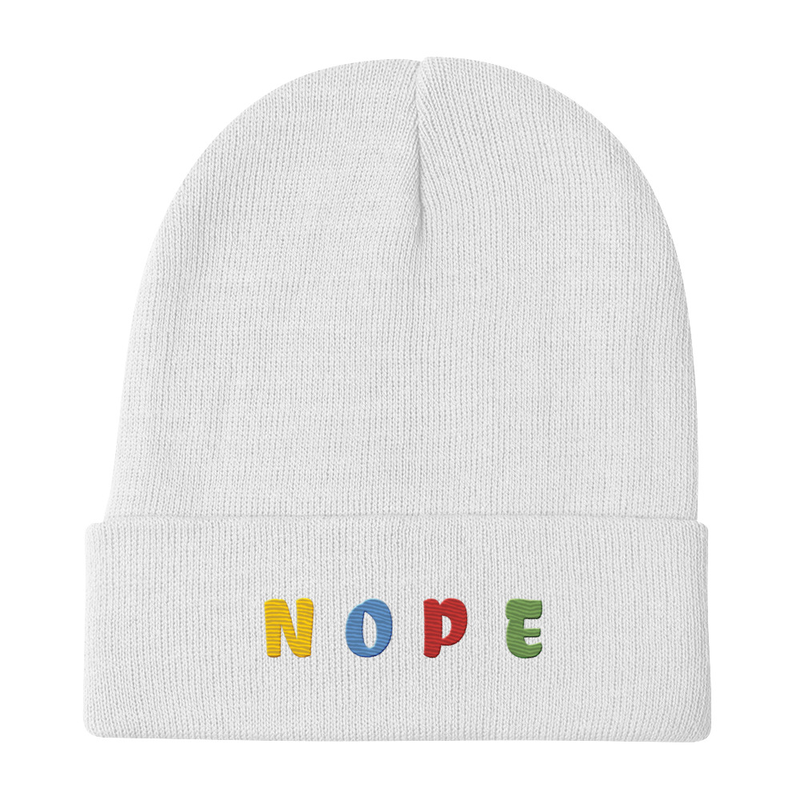 White Beanie with NOPE Embroidery
