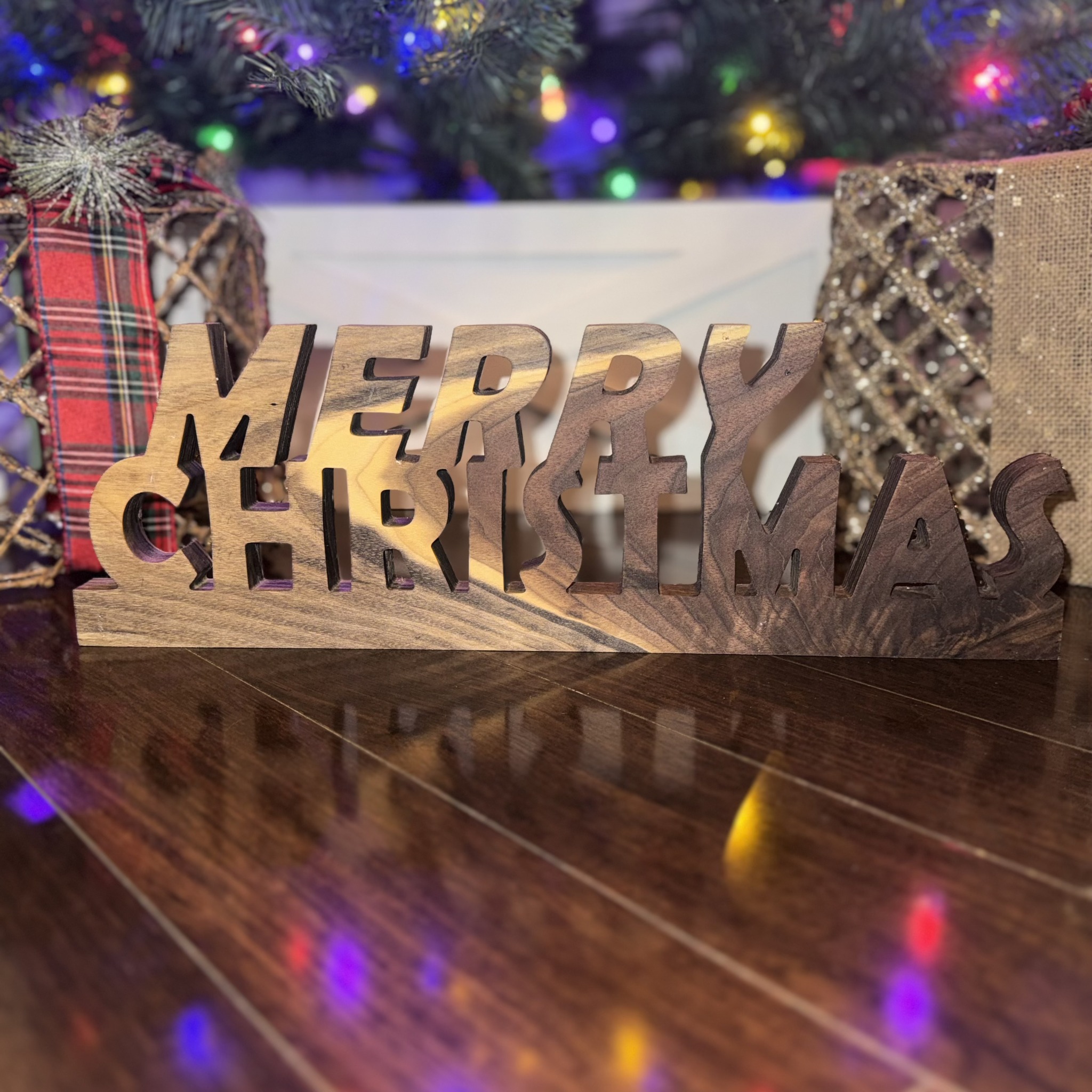 Walnut Merry Christmas Sign