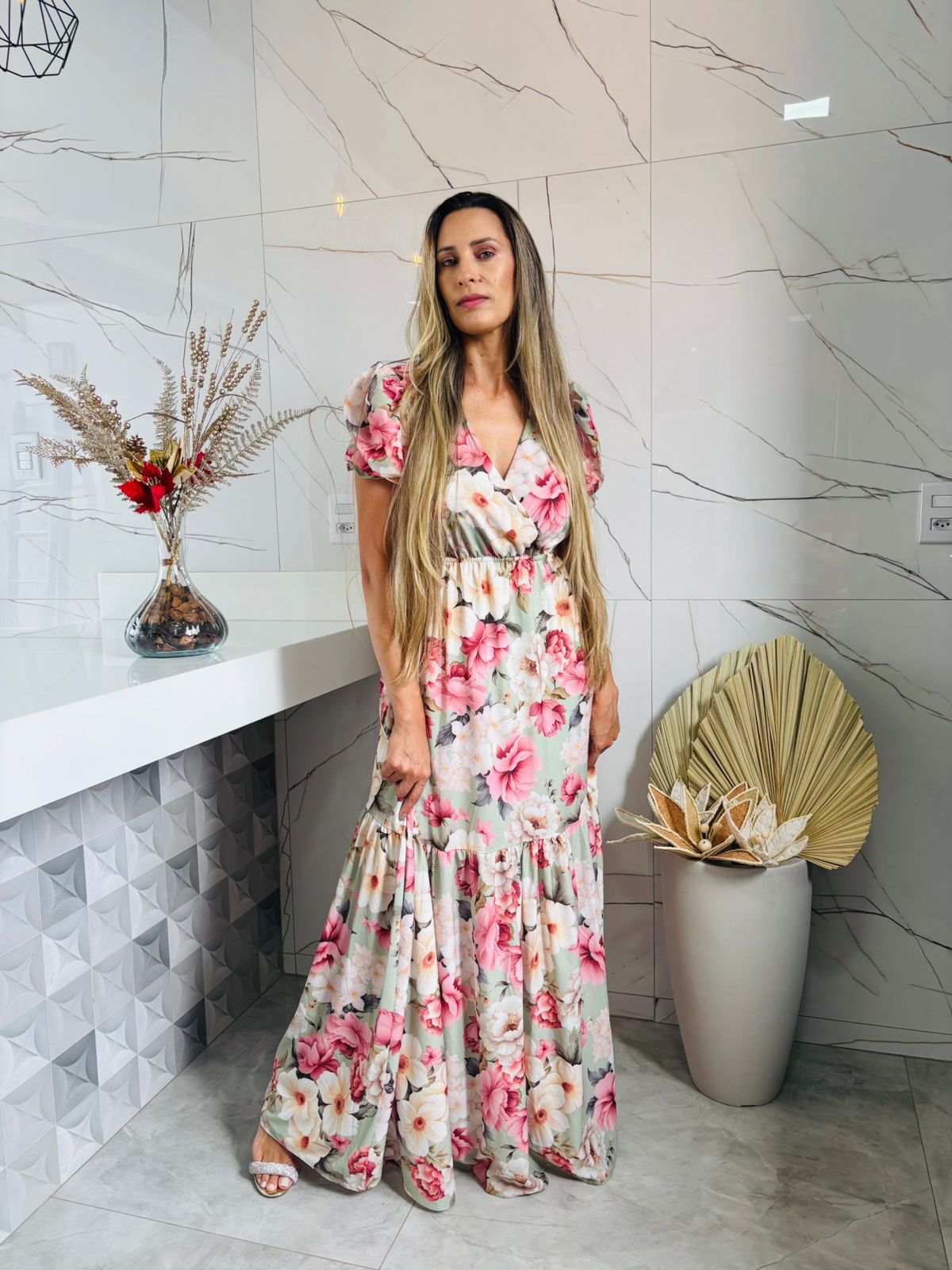 Vestido longo floral feminino