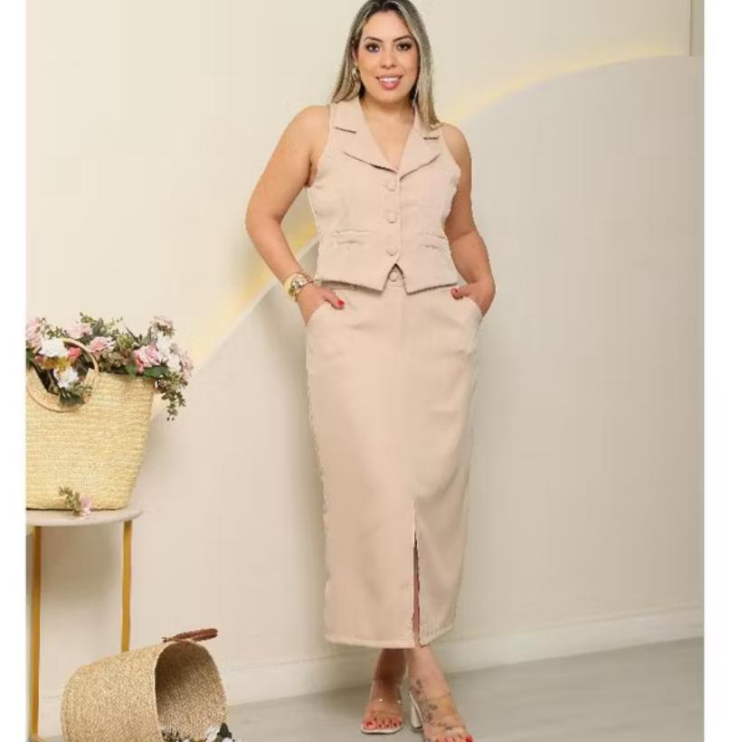 Conjunto feminino  em alfaiataria Beje e Preto