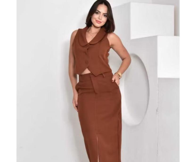 Conjunto feminino em alfaiataria Beje e Preto