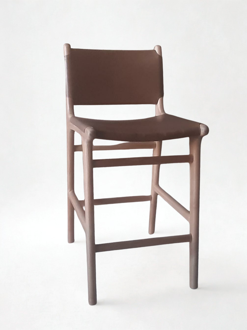 Modern Wooden Bar Stool with Leather