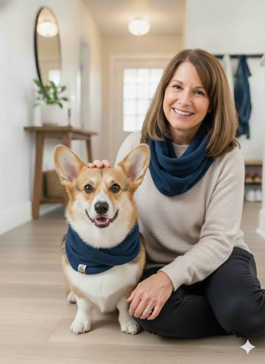 "Perfect Match" Blue fleece neck warmer set for Dog and Owner