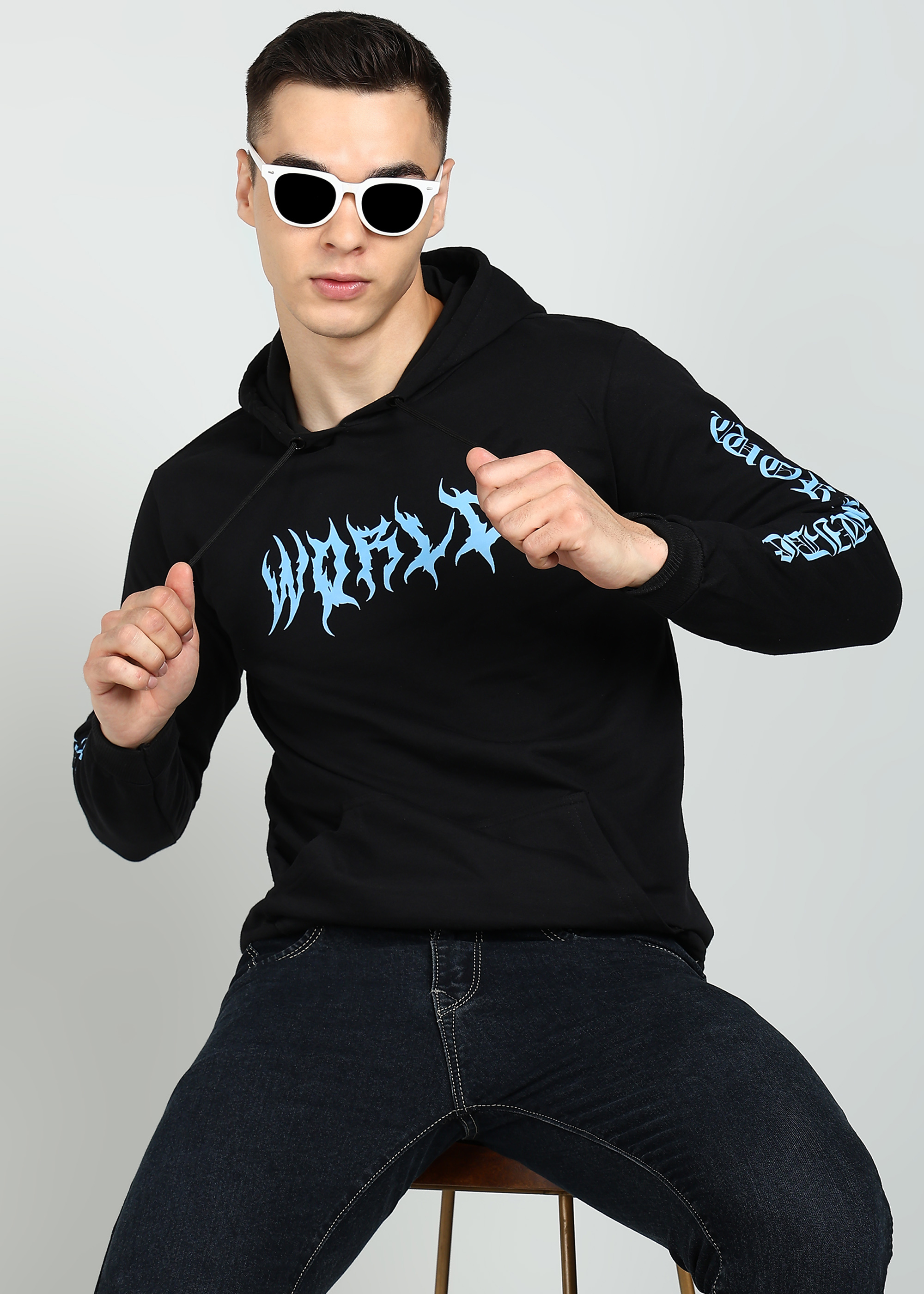 Black World Graphic Print Hoodie