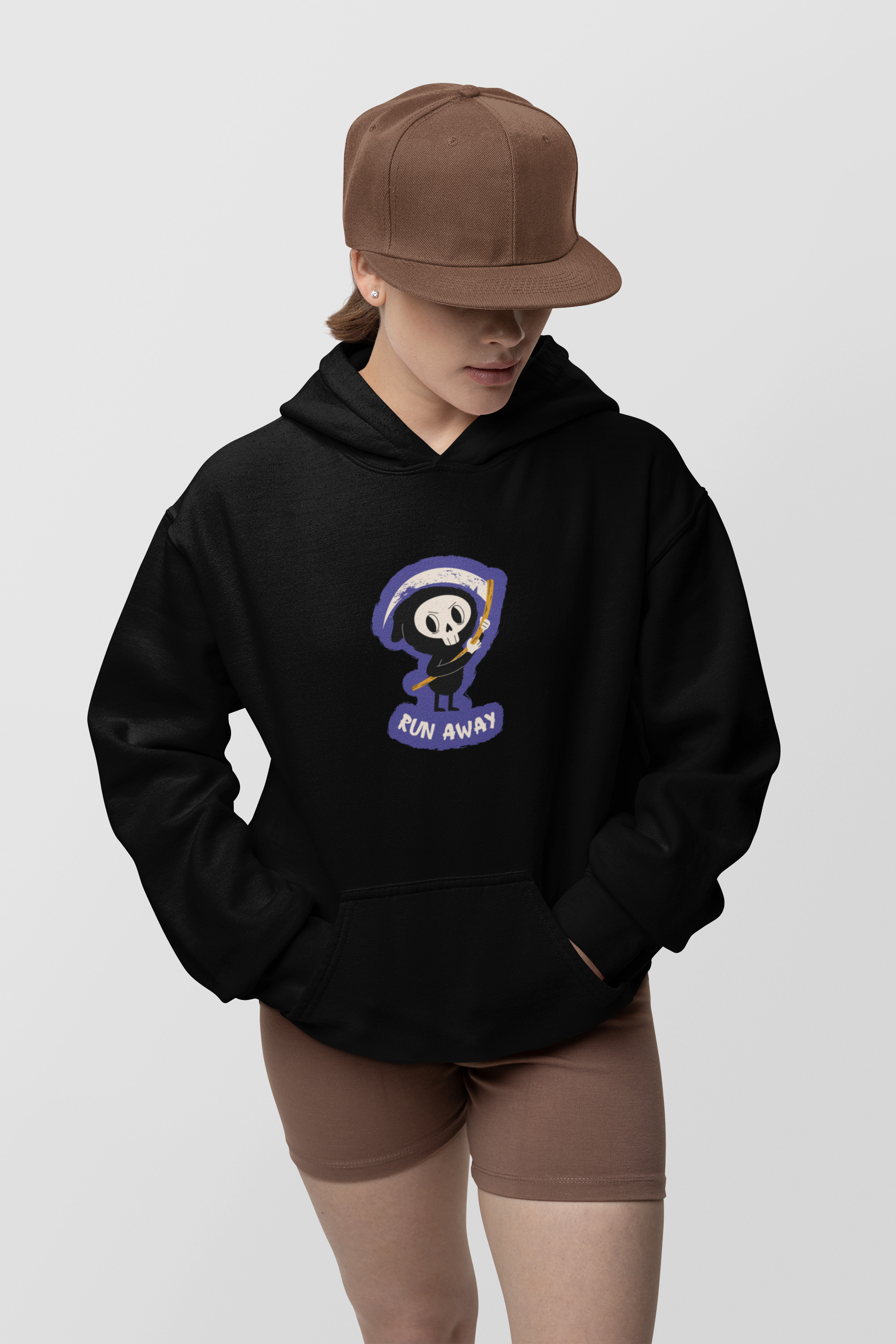 Black 'Run Away' Graphic Hoodie