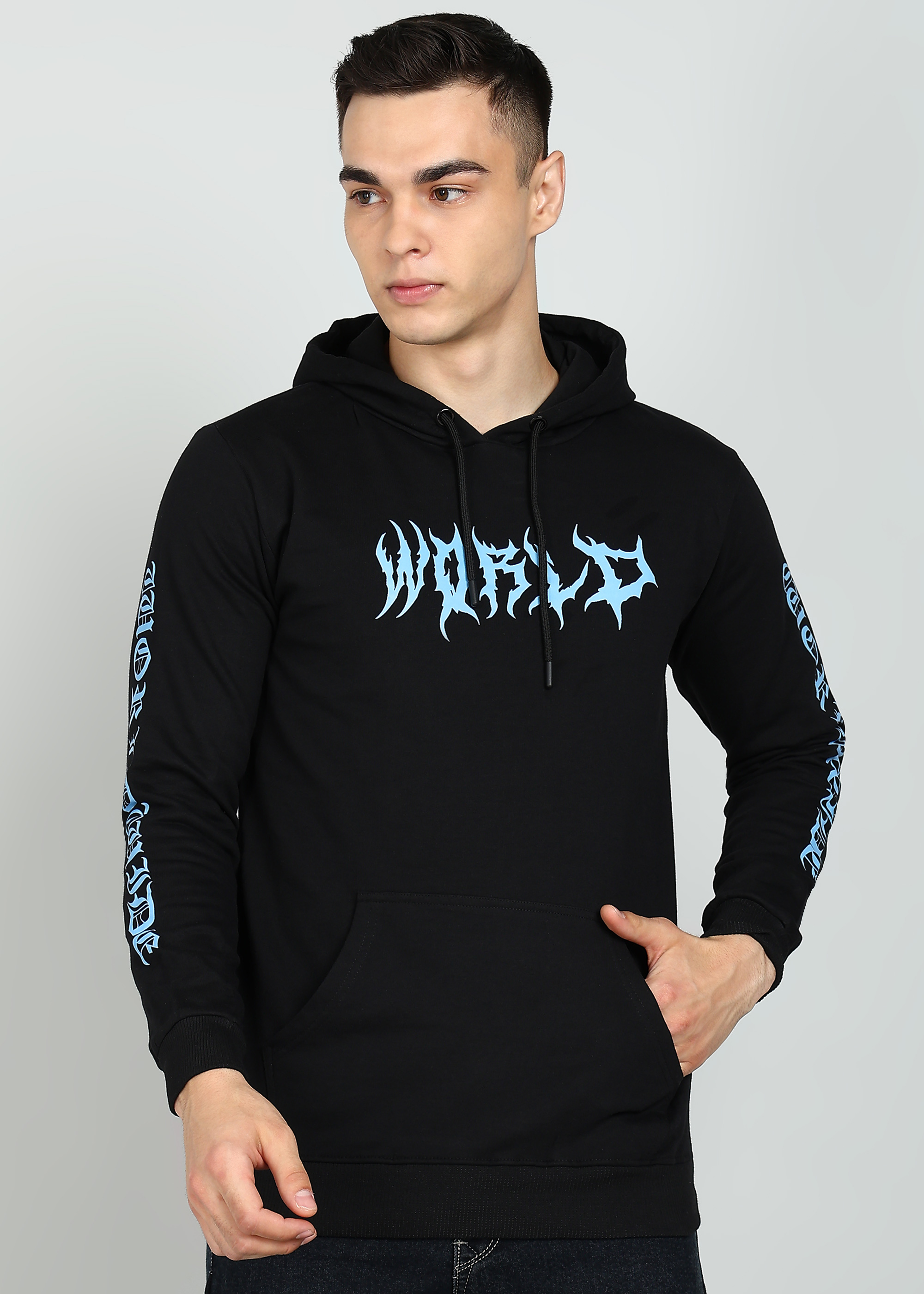 Black World Graphic Print Hoodie