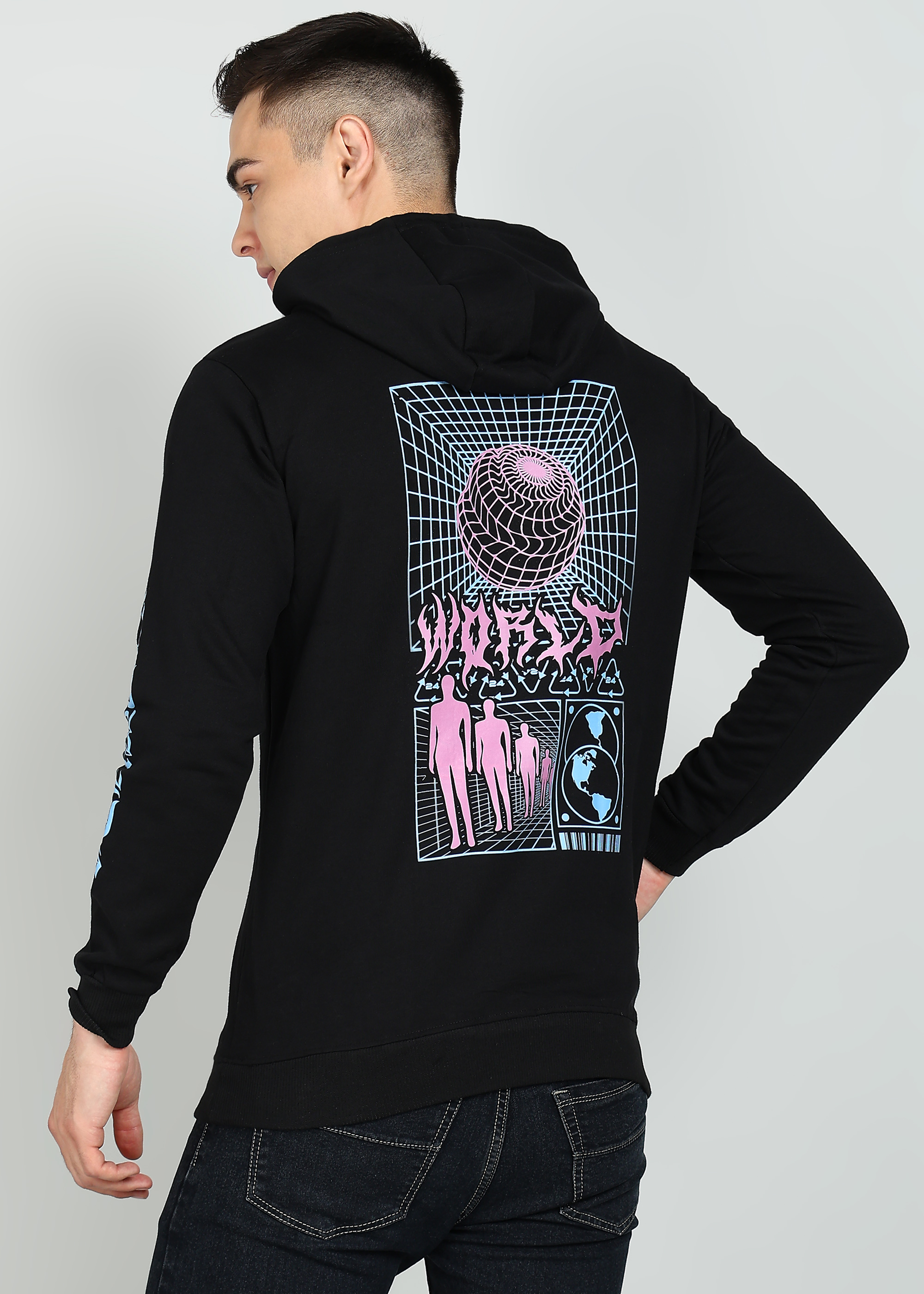 Black World Graphic Print Hoodie