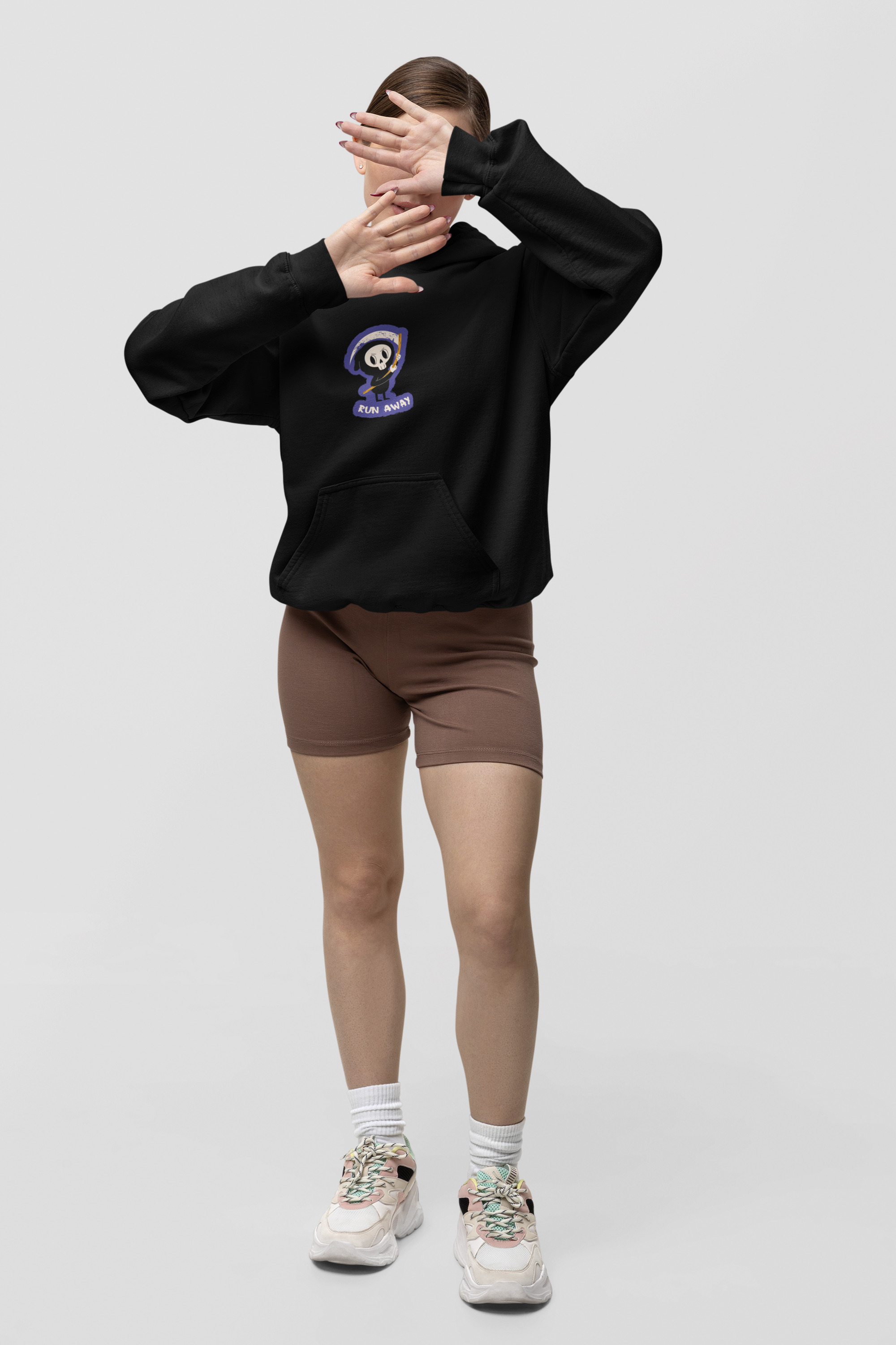 Black 'Run Away' Graphic Hoodie