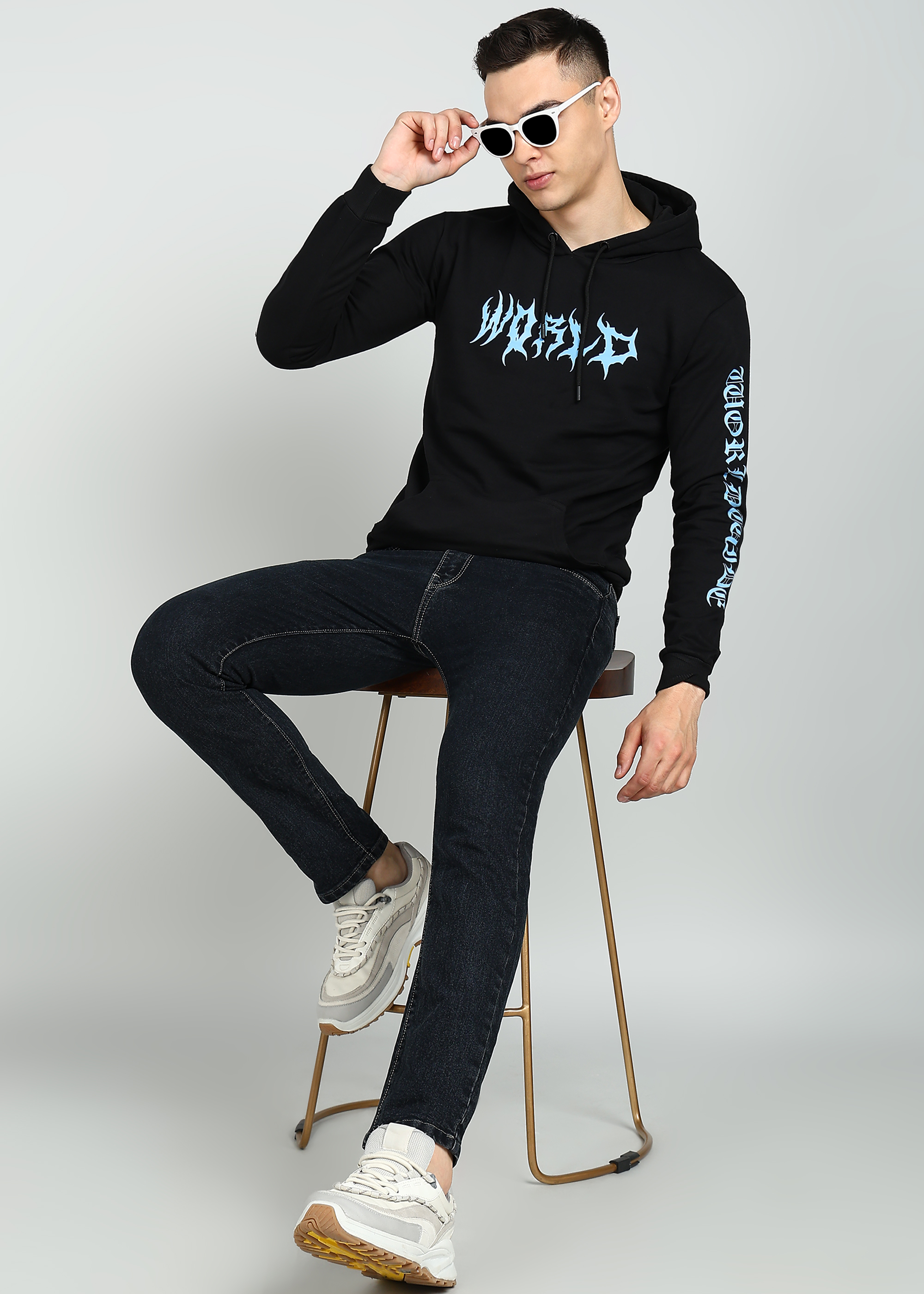 Black World Graphic Print Hoodie