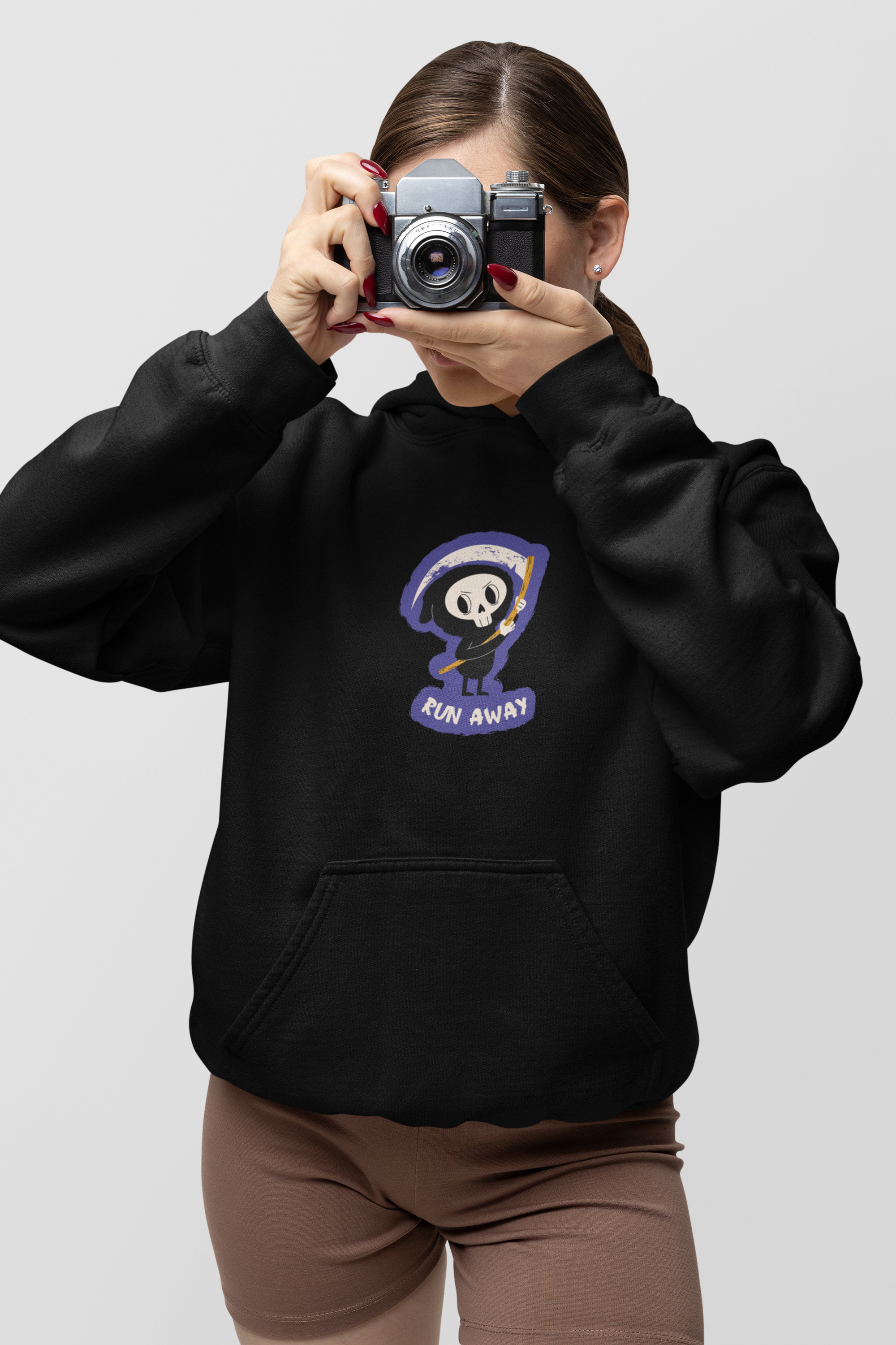 Black 'Run Away' Graphic Hoodie