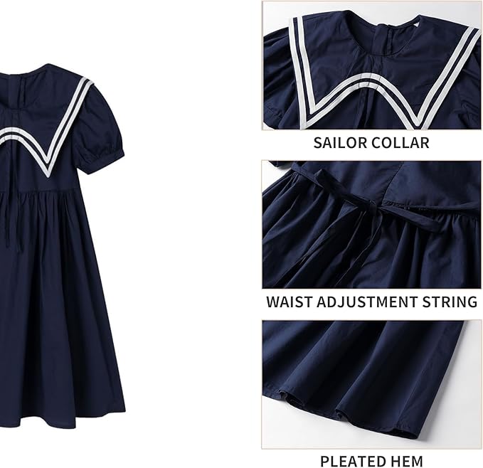 Mud Kingdom Girls Nautical Dress Sailor Collar Short Sleeve Summer School Uniform Size 4-14