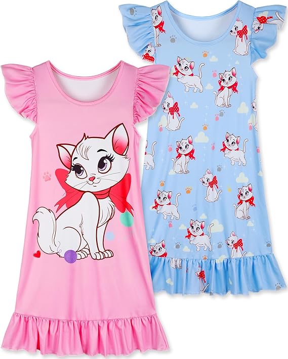 2Pcs Girls Dress 3-7 Years Flutter Short Sleeves Cotton Dress for Little Girls to Wear