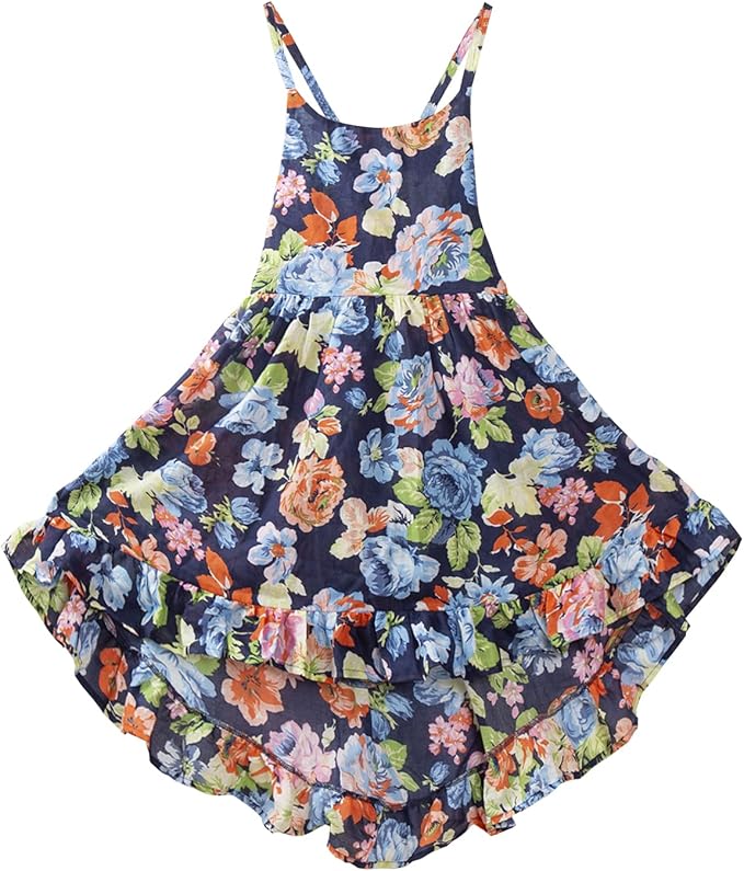 Mud Kingdom Floral Girls Party High Low Boho Dress Midi Length Sleeveless Vintage Beach Holiday