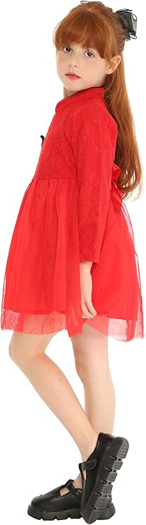 Mud Kingdom Cute Little Girls Lace Dress Long Sleeve Chinese New Year