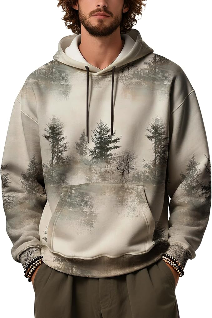 Men's Hoodies Graphic Camo Pullover Sweatshirts Hooded Long Sleeve Crewneck Fleece Casual Fall Winter Outfits