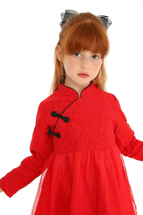 Mud Kingdom Cute Little Girls Lace Dress Long Sleeve Chinese New Year