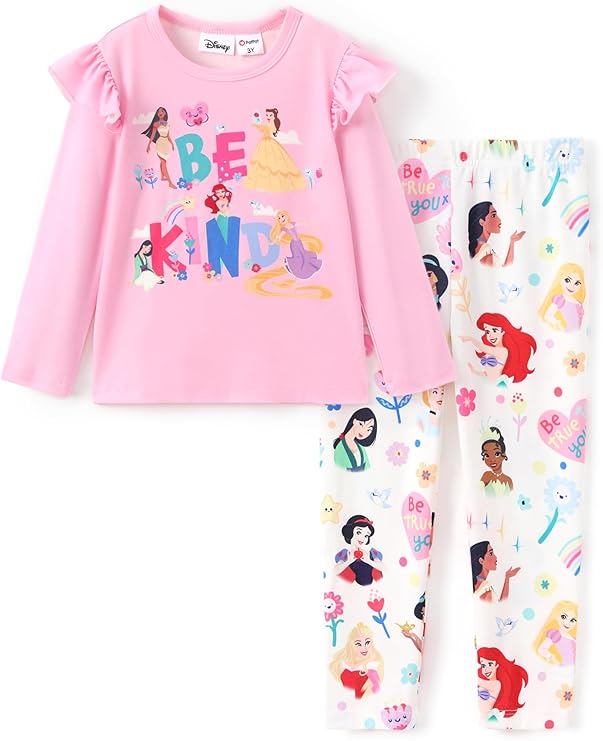 Disney Princess Toddler Girl Outfit Long Sleeve Shirt and Leggings 2PCS Girls Clothing Sets Fall Pullover Dailywear