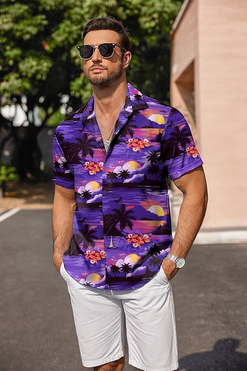 COOFANDY Men's Linen Shirts Short Sleeve Casual Shirts Button Down Shirt for Men Beach Summer Wedding Shirt