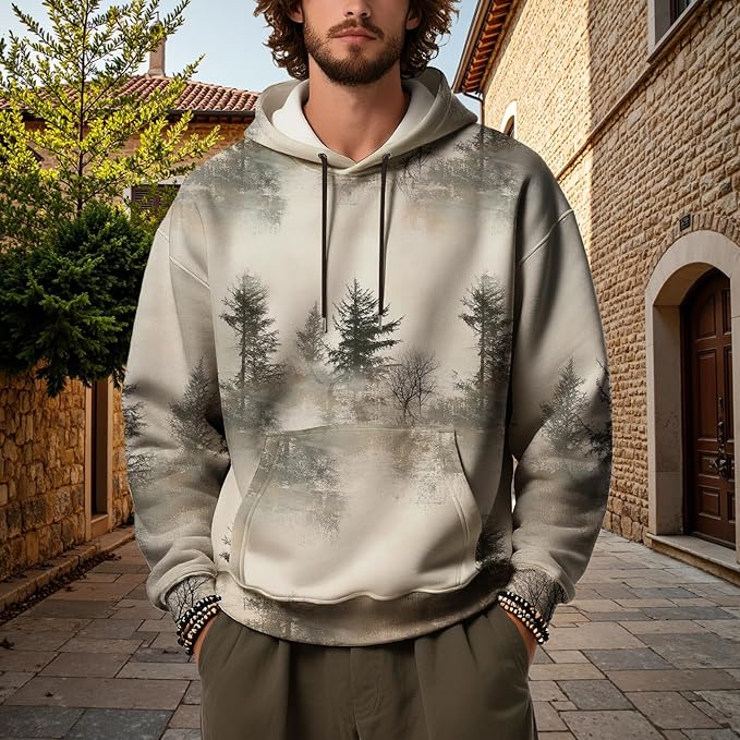 Men's Hoodies Graphic Camo Pullover Sweatshirts Hooded Long Sleeve Crewneck Fleece Casual Fall Winter Outfits