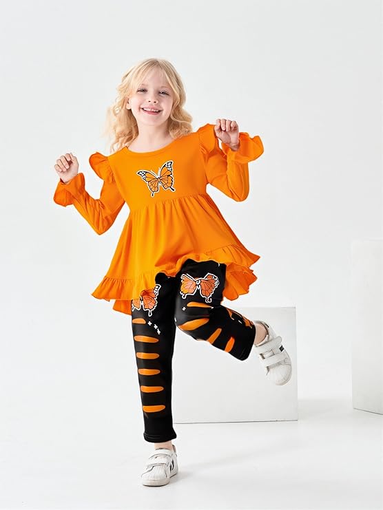 Toddler Kid Girl Clothes Ruffle Sleeve High Low Top Floral Allover Pants Fall Winter Outfit Set